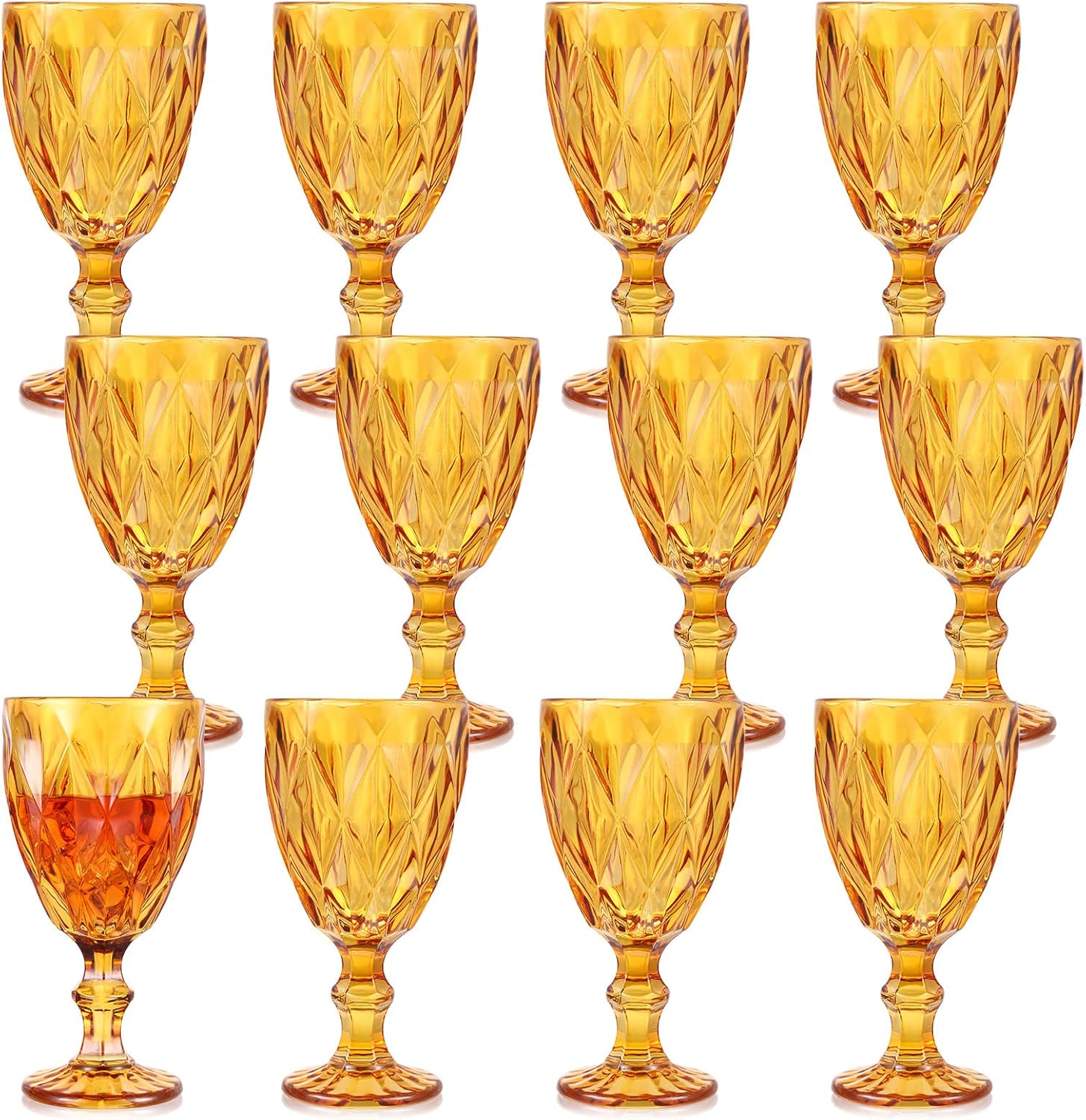 Yinder Glass Goblet Vintage Wine Goblet Embossed Glassware 10 oz Solid Color Glass Stemmed Cups for Iced Tea Beverage Soda Juice Water Liquor and Party Wedding Bars Restaurants (Blue,12 Pack)