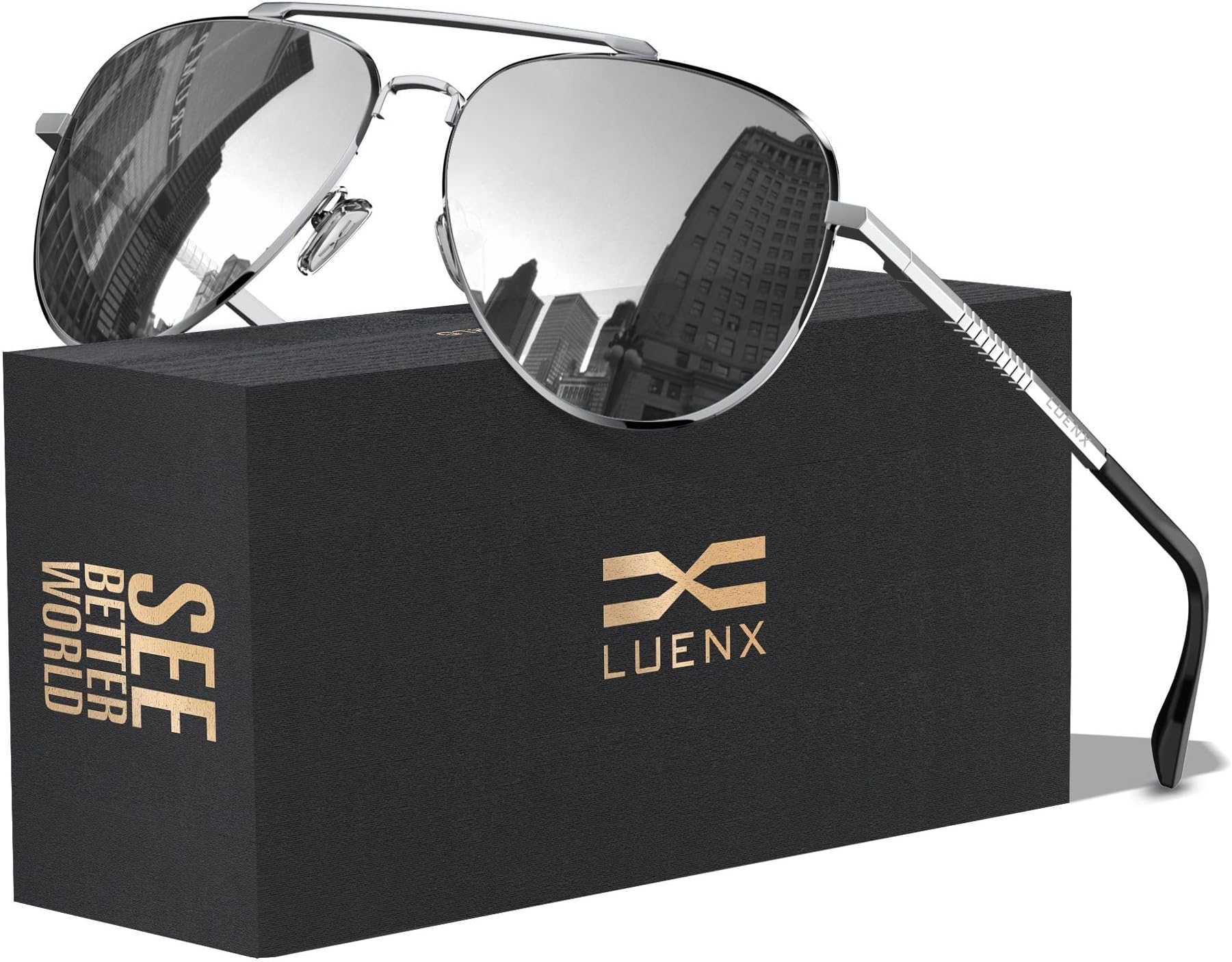 LUENX Aviator Sunglasses for Women Polarized Mirror with Case UV400 Protection 60mm