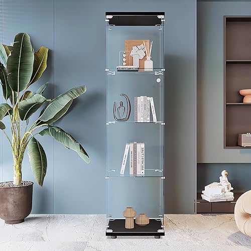 Miniatura 10 de Beauty4U Gabinete de cristal de una puerta, gabinetes de curiosidad blancos para sala de estar, dormitorio, oficina, exhibición de colección,