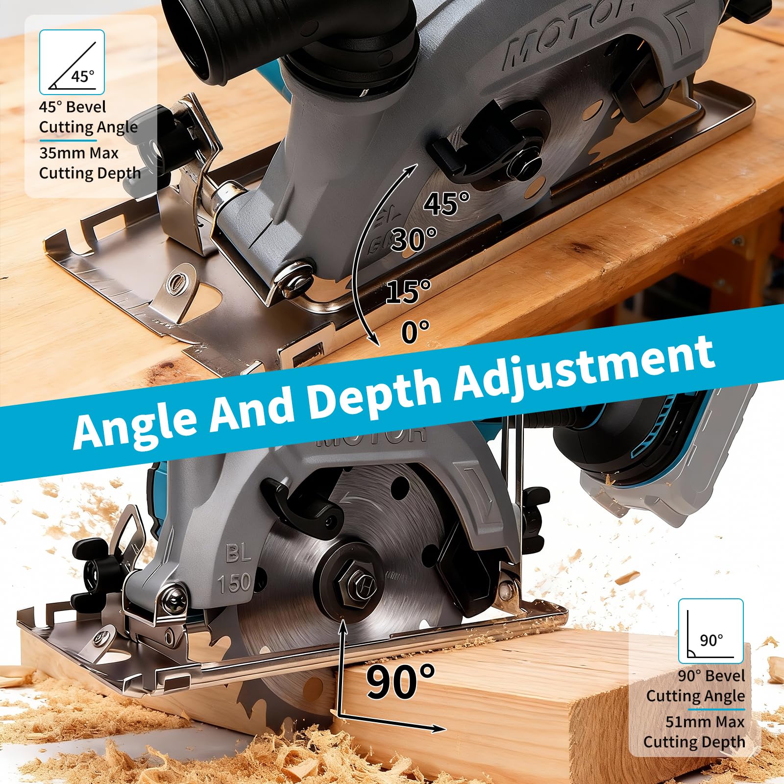 Mini Sierra Circular Inalámbrica sin Escobillas 18V, 7000 RPM Sierra de Mano Compatible con Batería Makita, Corte Biselado 0-45°, Profundidad Ajustable para Madera y Plástico (Sin Batería)