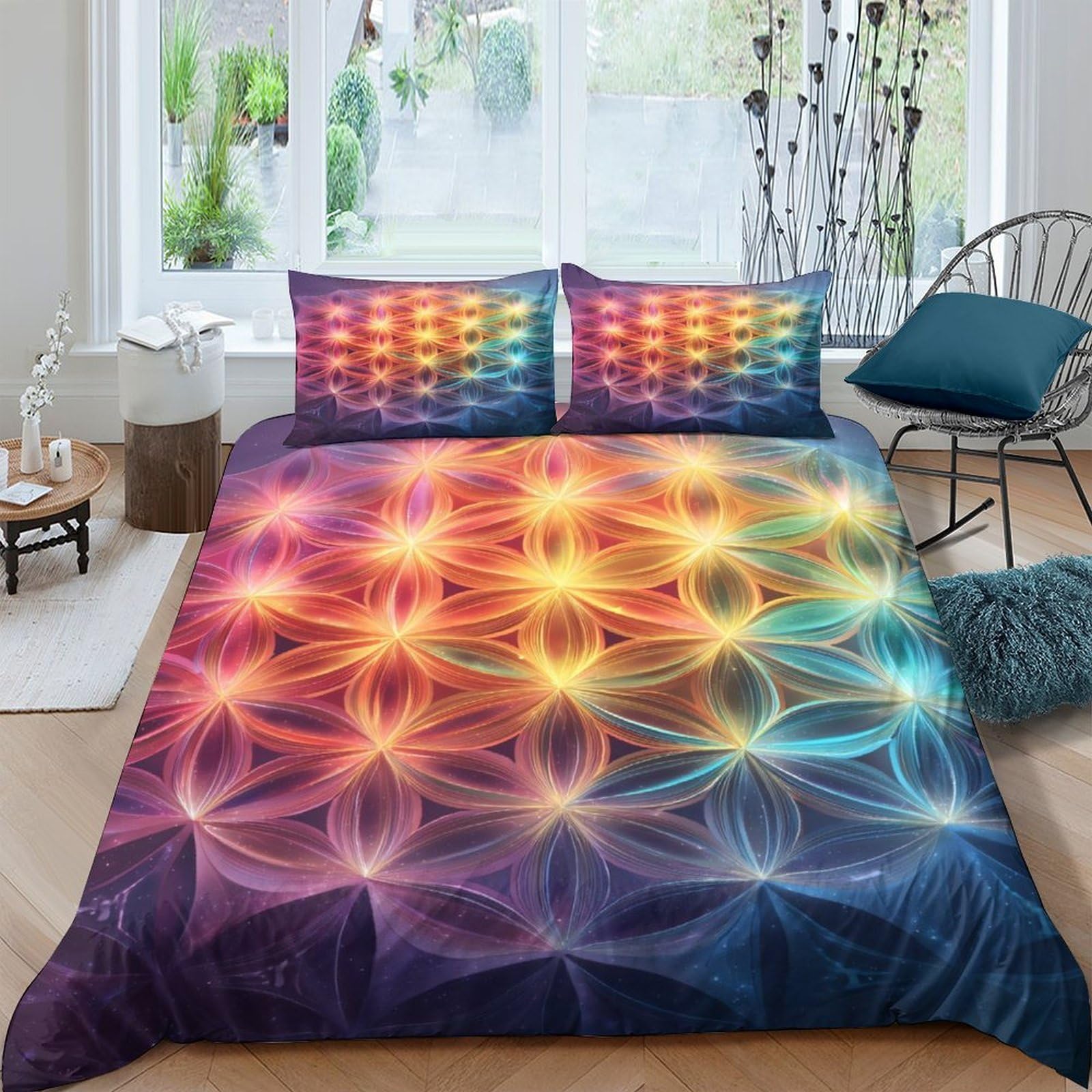 Ctjqhvkz Style-9 3D Printed Rainbow Geometric Fitted Sheet Microfiber Soft Breathable Aurora Mattress Cover For Bedroom Guest Room Decor Single（135X200cm）