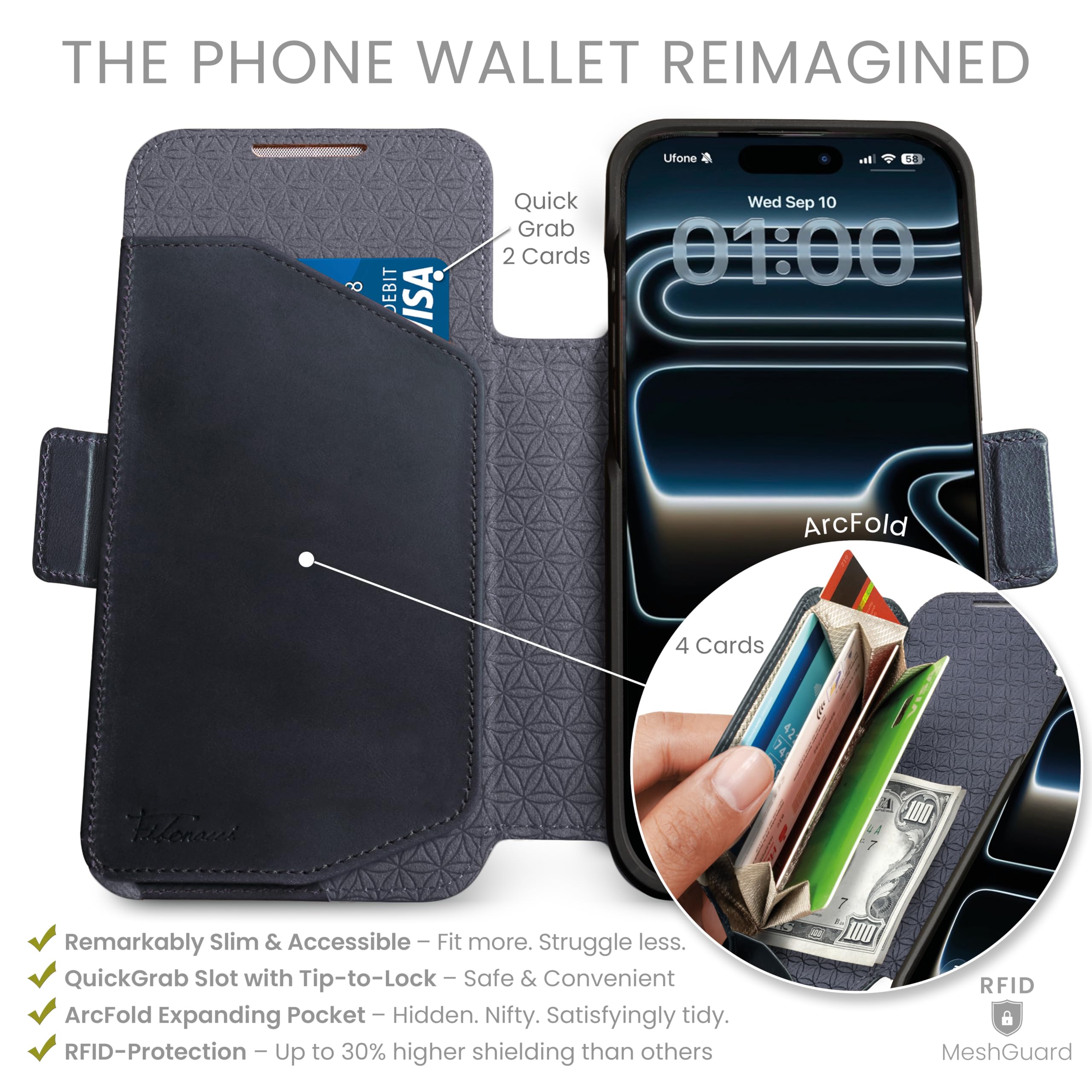 dreem Real Leather Wallet Case for iPhone 17 Pro, Revolutionary