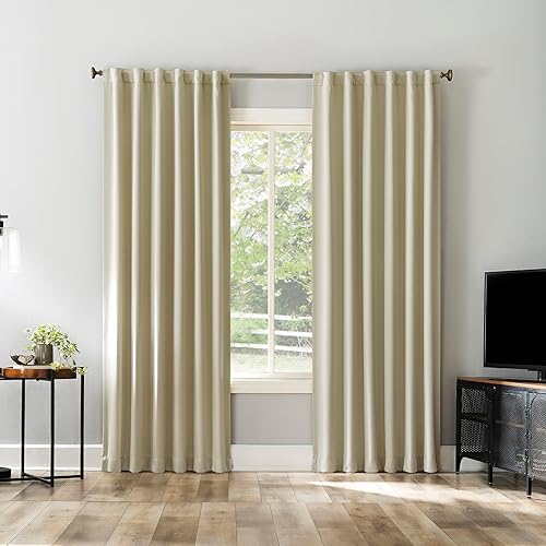 Miniatura 6 de Sun Zero Belize - Juego de 2 paneles de cortinas plisadas con cierre magnético, 100 % opacas, calidad de teatro, 52 x 96 pulgadas, color crema