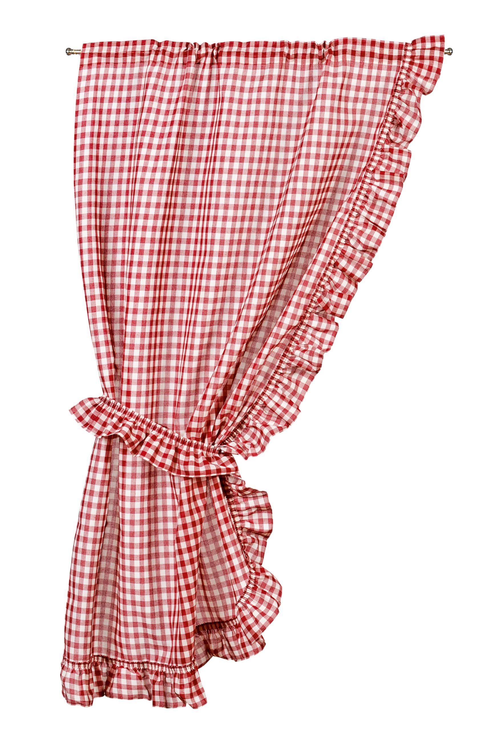 Linder 0163/6/501 Paire de Bonne Femme Carreaux Torchon Rouge Passe Tringle 75 x 160 cm