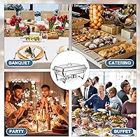 Vista 7 de Juego de 4 platos de acero inoxidable de tamaño completo de 8 cuartos de galón, juego de platos de bufé, calentador rectangular plateado con tapa