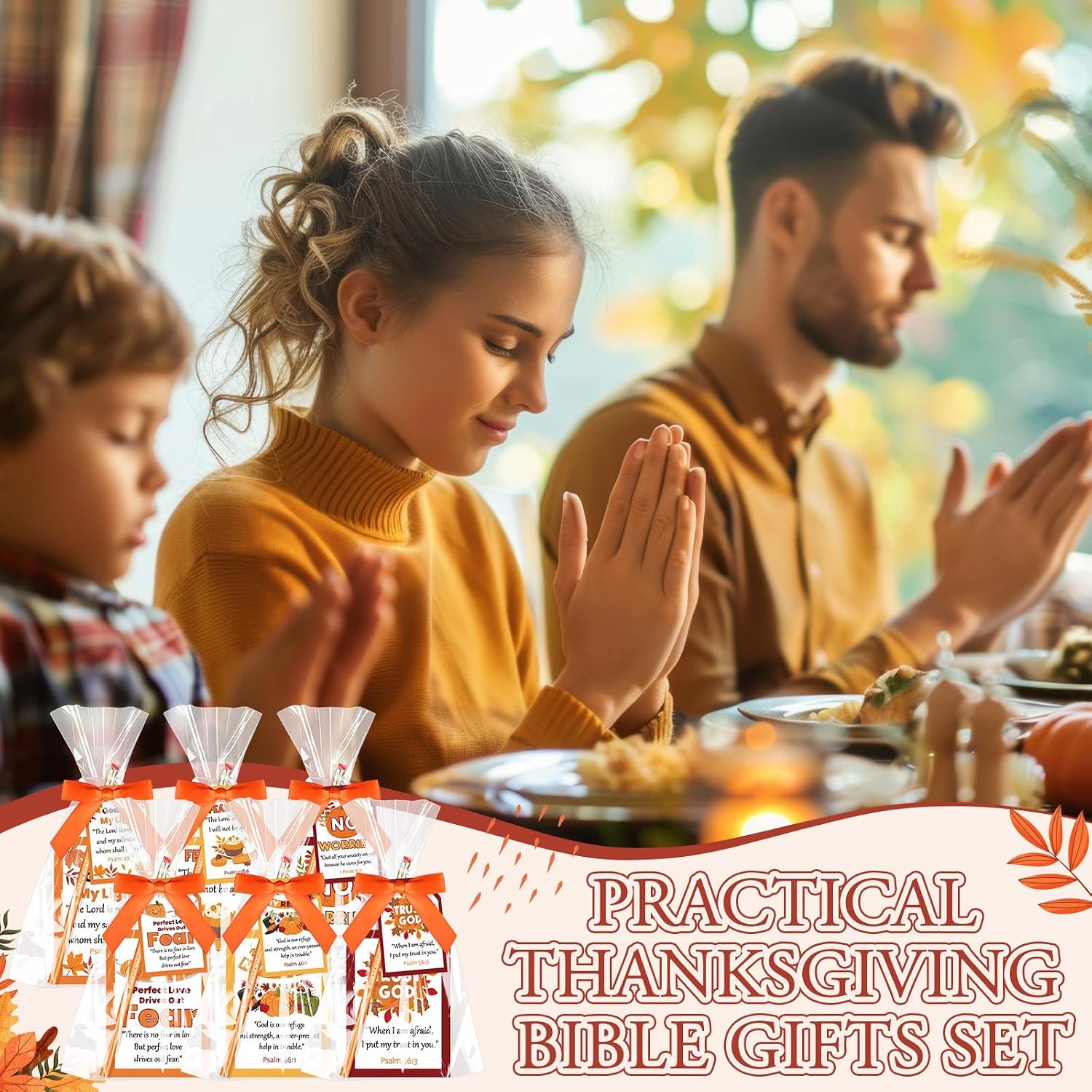Dunzoom 24 Sets Fall Notepads and Pencil Set Thanksgiving Autumn Stationery Gift Bulk Include Christian Bible Notebook Fall Pencils Inspirational Gift Tag Bowtie Treat Bag for Office School Supplies image 3