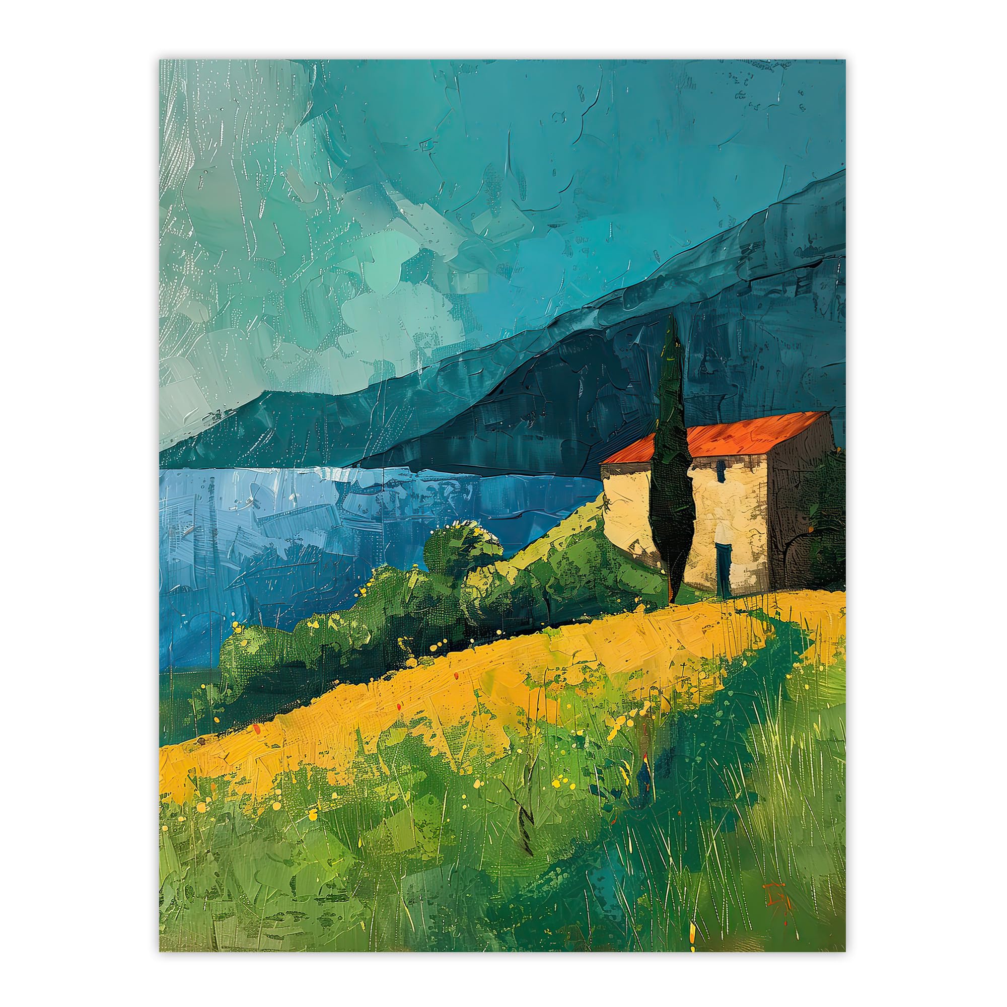 Artery8 Farmhouse Lake District Oil Painting Summer Calm Living Room Extra Large XL Wall Art Poster Print
