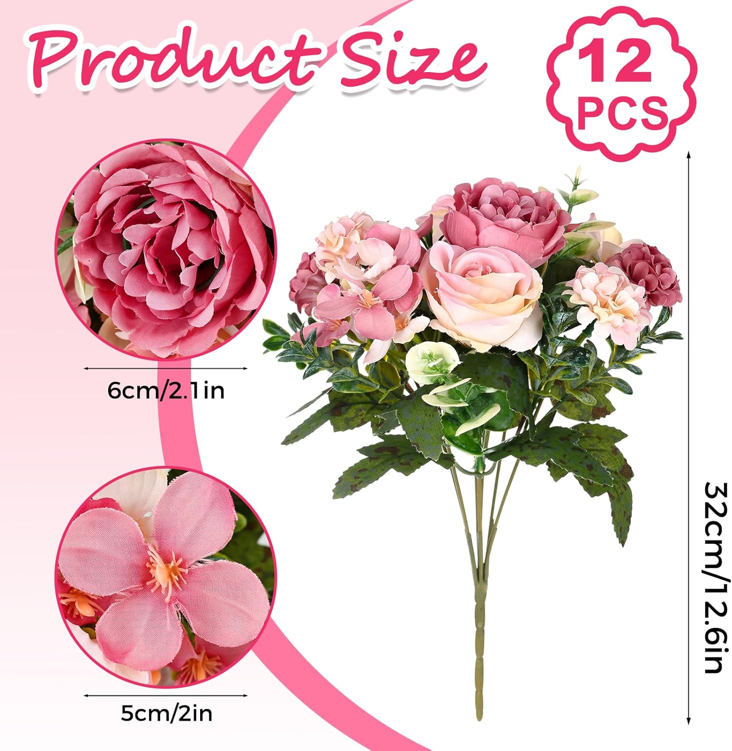 Olgaa 12 Bundles Peonies Artificial Flowers Silk Flowers Faux Peony Fake Peony Hydrangea Flower Bouquet Bulk for Vase Filler Centerpiece Table Decorations Wedding Arch Flowers (Champagne Red)