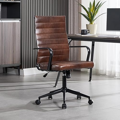 Okeysen Silla de escritorio de oficina de cuero real, sillas modernas de sala de conferencias de cuero real, ergonómica, silla giratoria ejecutiva