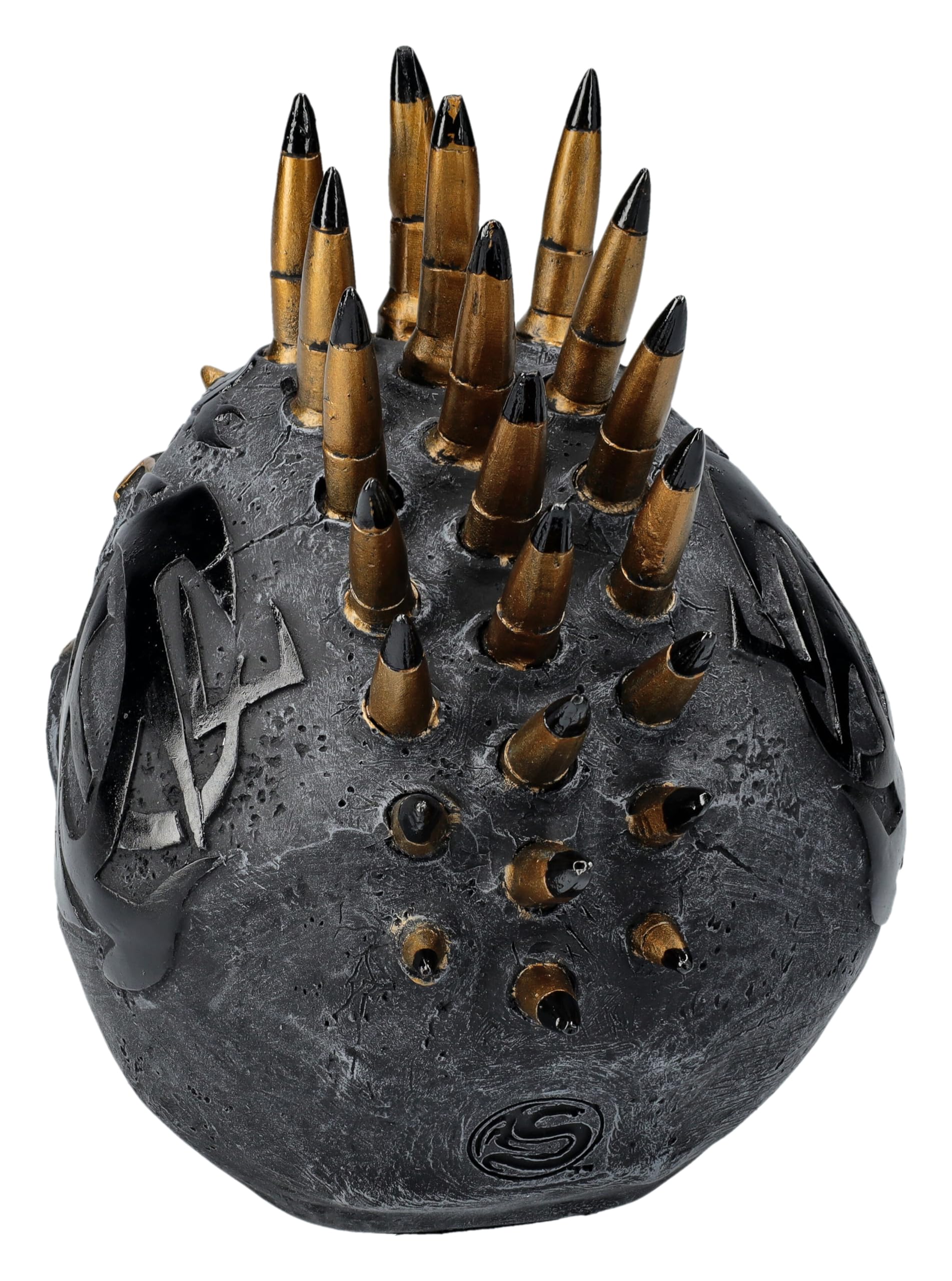 Figurita de calavera Iro, negro y oro de espiral, 16,5 cm – cráneo, calavera, tribales, iroquesis, peinado, bolas