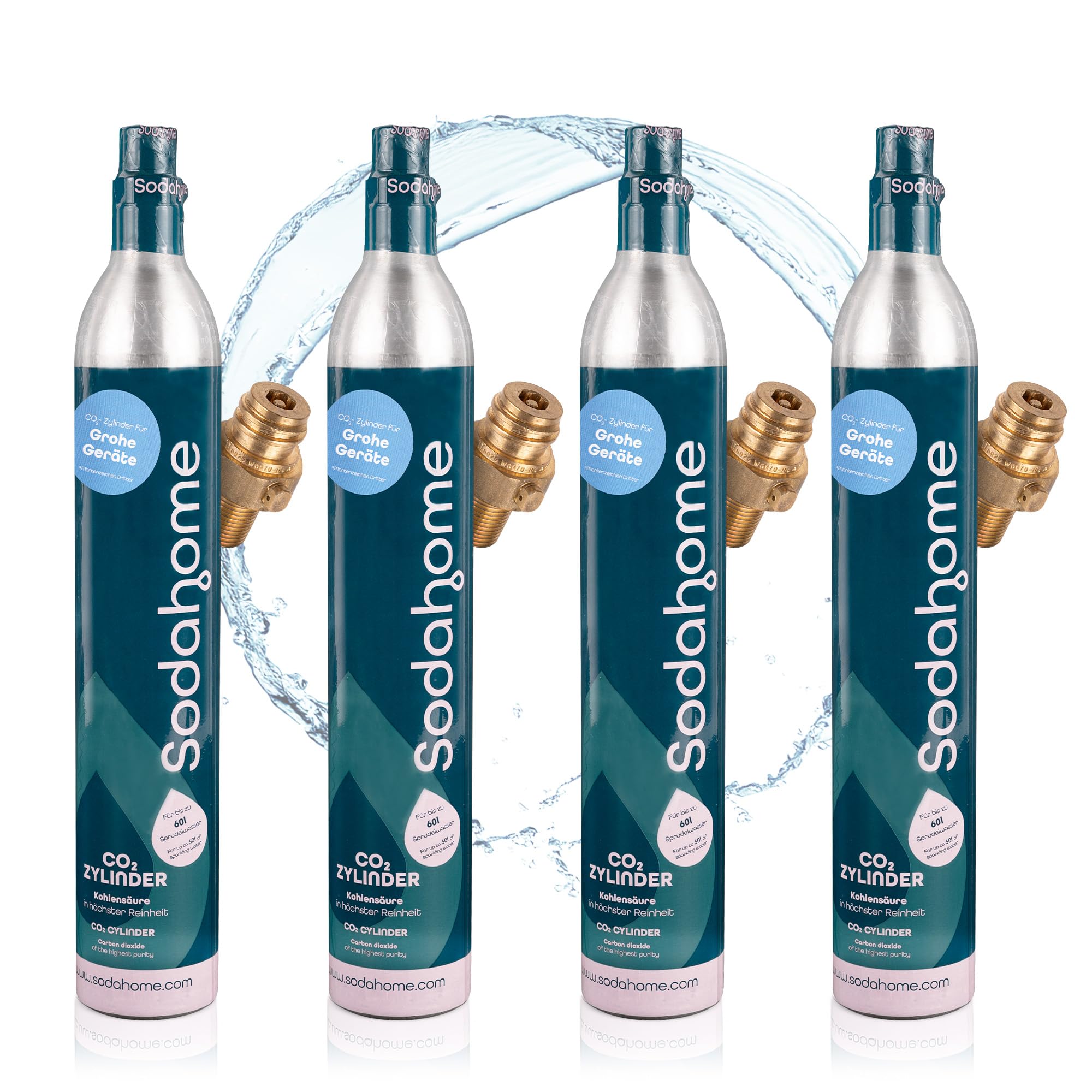 4x CO2 Zylinder für 60L Sprudelwasser - Kompatibel mit Grohe Geräte, Blanco EVOL-S, Rehau RE.SOURCE - Kohlensäure Zylinder zum Einschrauben Sprudelwasser - abgefüllt in Deutschland (4er Set)