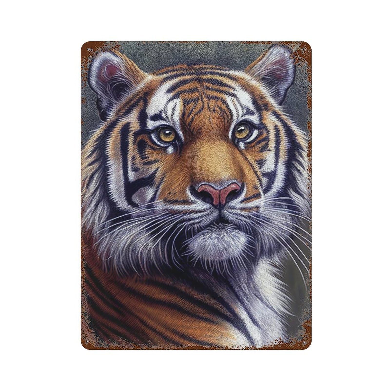 Vintage Rust Metal Sign with Tiger Face Animal Design 15.7"x11.8", for Farmhouse, Kitchen And Entryway Decor, Novelty Wall Decor