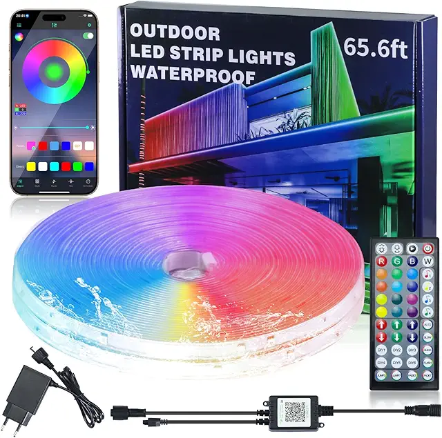 Bande LED Extérieur 20M RGB Étanche IP68 avec Télécommande et App Musicale