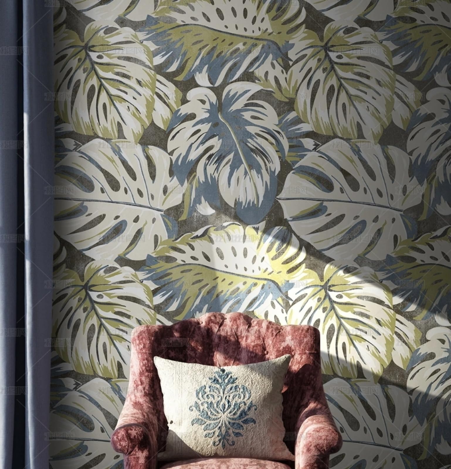 Papier peint autocollant salon et chambre ambiance plante vintage