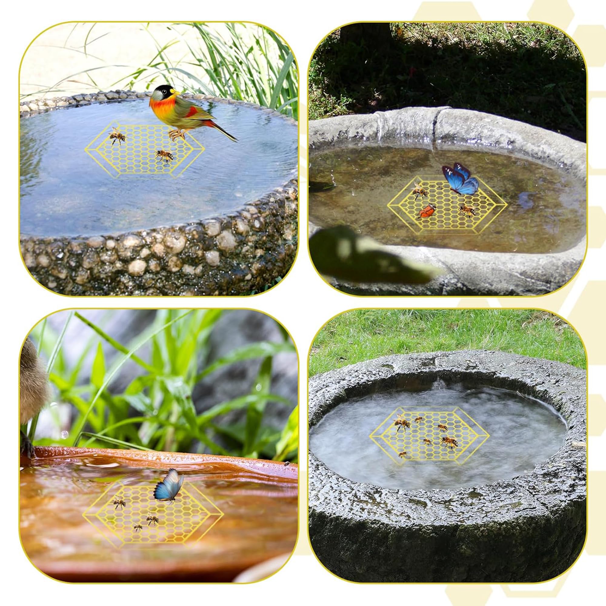 KIMHOME Lot de 2 abreuvoirs flottants en forme d'hexagone pour jardin et station d'arrosage des abeilles (jaune)