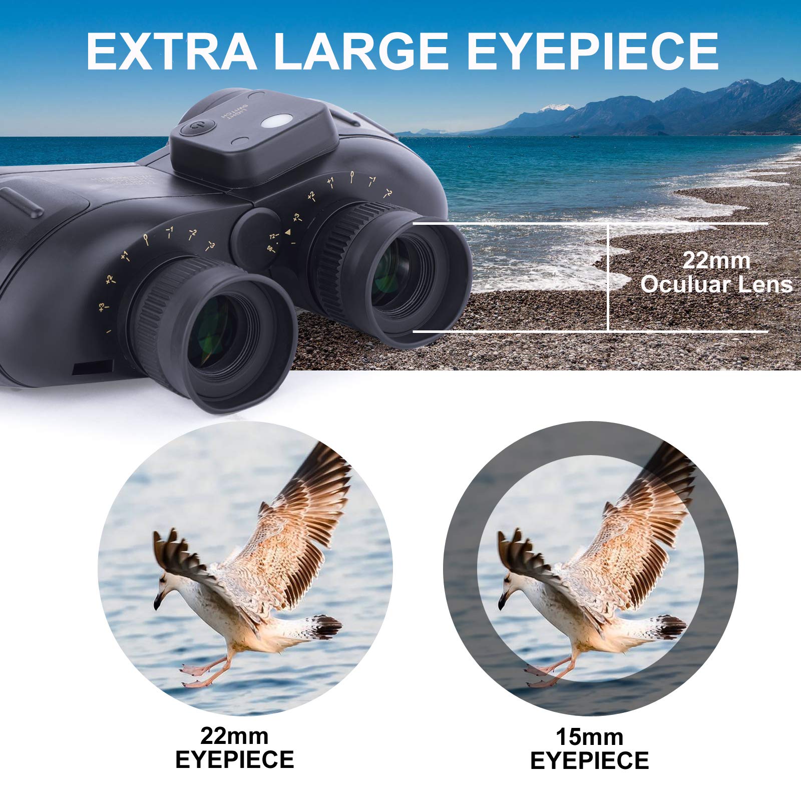 10x50 Binocolo Marino per Adulti, Binocoli Militare Impermeabile con Bussola Telemetro BAK4 Prisma Lente FMC Antiappannamento per la Navigazione Birdwatching Caccia
