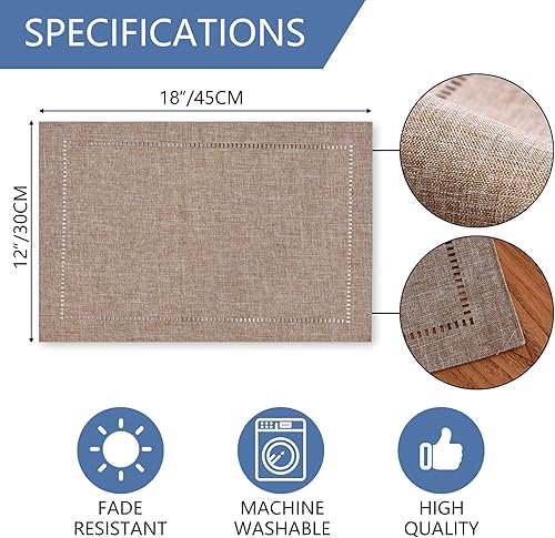 Miniatura 10 de Tosewever Juego de 4 manteles individuales decorativos de lino de 12 x 18 pulgadas, manteles de estilo rústico para decoración del hogar y comedor,