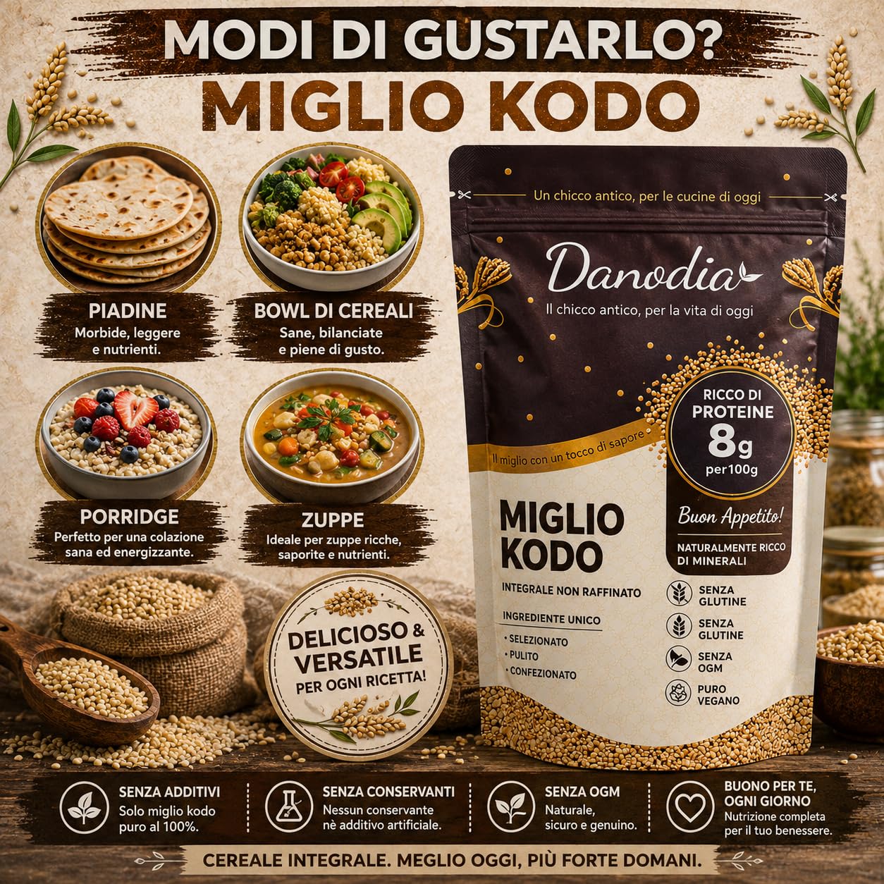 Danodia Foods 100% Natural Unpolished KODO MILLET (Varagu Arisi)-Siridhanya | Rich in Protein, Fiber, Minerals | Best For Stomach & Overall Health | Gluten-Free, Non-GMO, Best Of India KODO MILLET