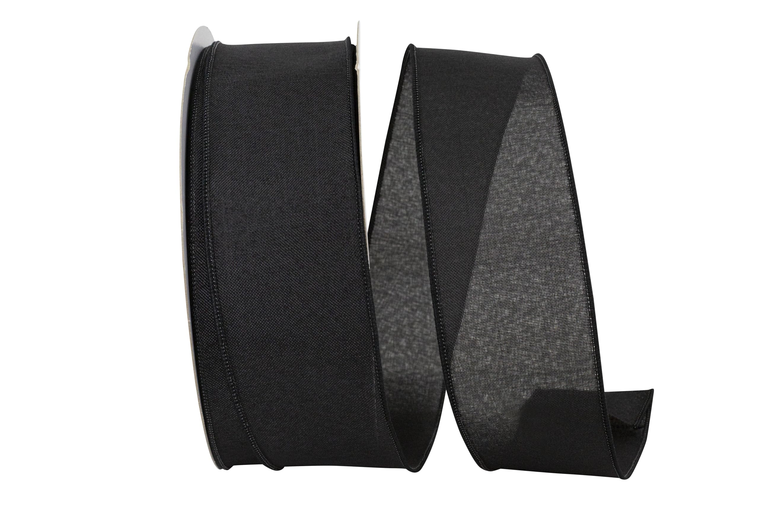Reliant Ribbon Everyday Linen Value Wired Edge Ribbon, 2-1/2 Inch X 50 Yards, Black