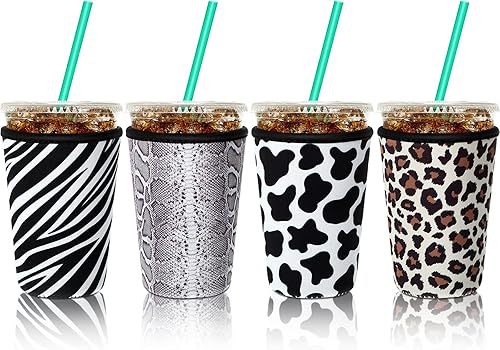 Vista 114 de Patelai Funda aislante reutilizable para café helado, 4 piezas, para bebidas frías, bebidas y soporte para la mayoría de los cafés
