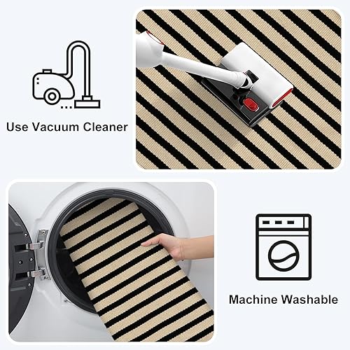 Vista 68 de Tapete Kimode de algodón, a cuadros, color negro y blanco, lavable, para porche, entrada, cocina