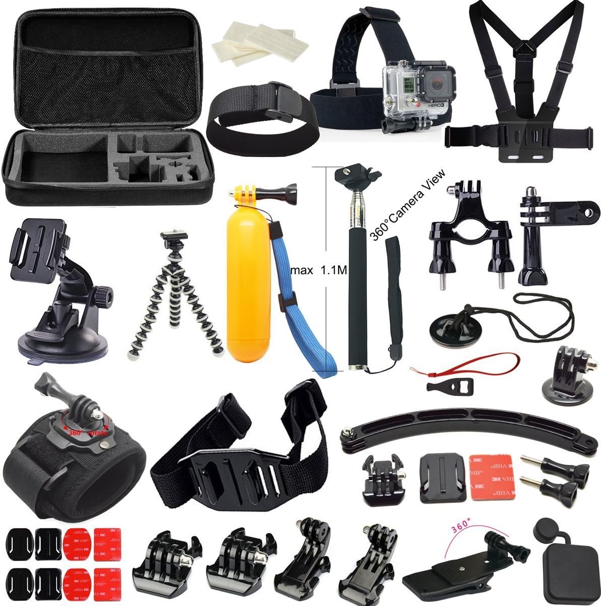 VolksPro SJCAM Camera Accessories Kit Great Kit Bundle for SJ4000 SJ5000 SJ6000 Sport Cameras and Compatible with GoPro Hero 4 GoPro Hero 3+ Hero 3 Camera and Xiaomi Yi Action Camera