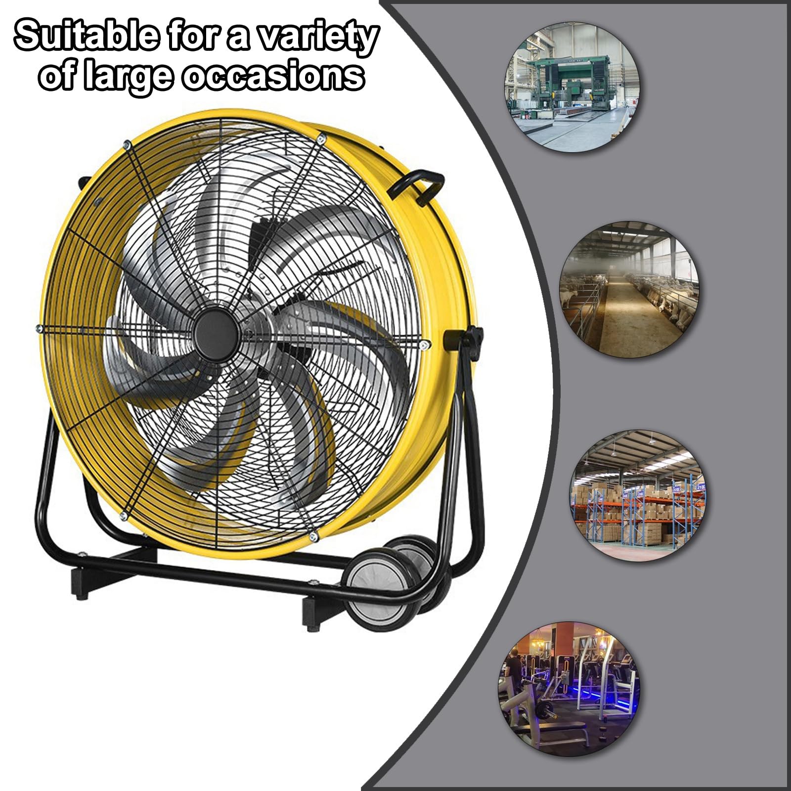 Industrieller Trommelventilator – Hochgeschwindigkeits-3-Gang-Bodenventilator mit Rädern und Griff für Garage, Lager, Werkstatt und Keller