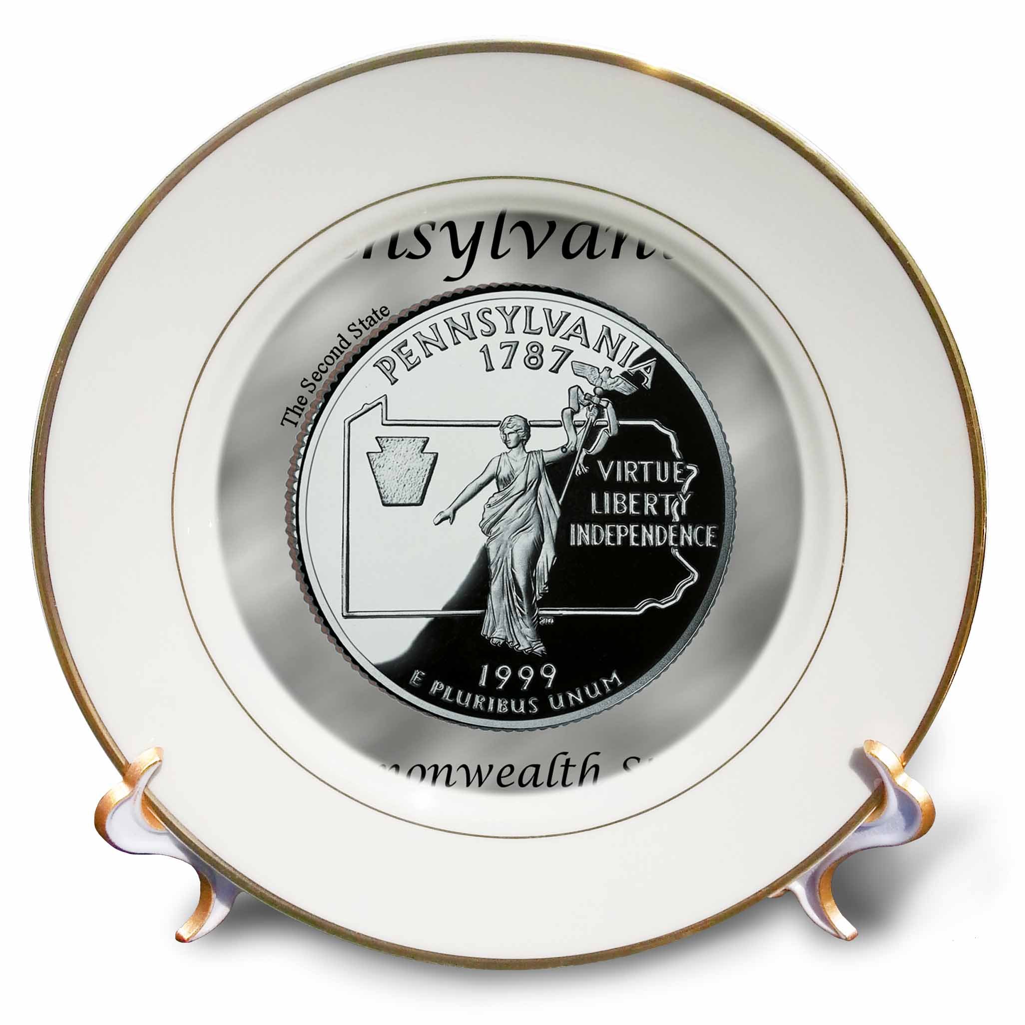 3dRose cp_120116_1 State Quarter Pennsylvania Porcelain Plate, 8-Inch