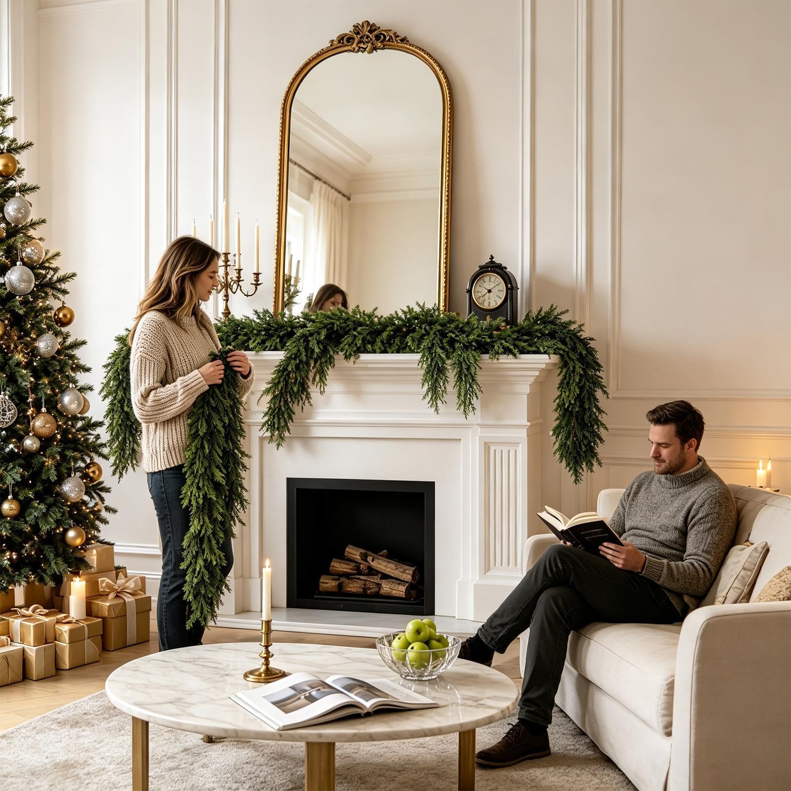 Ghirlanda di cedro di Natale, decorazione artificiale per esterni