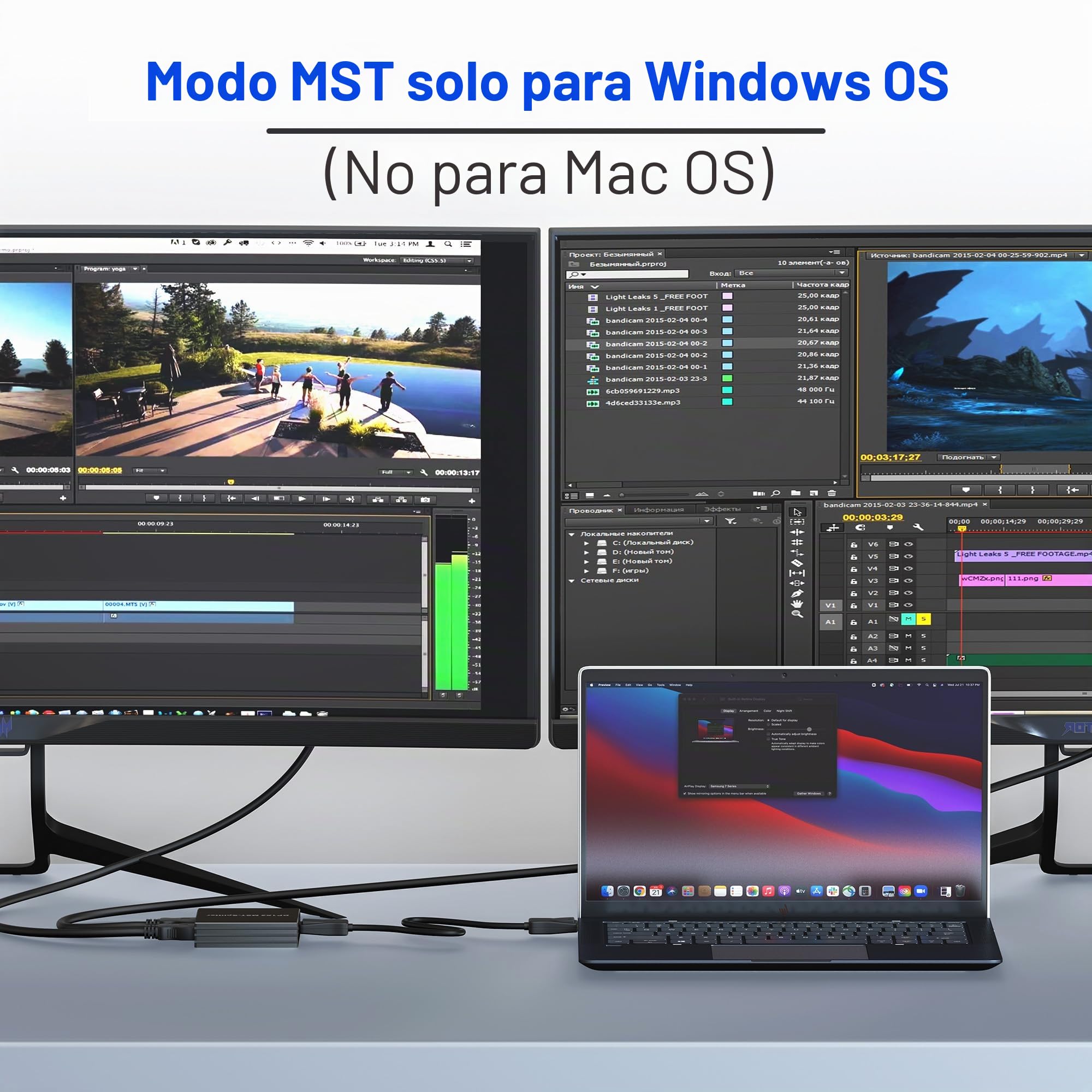Adaptador DisplayPort a HDMI Dual - Divisor DP para Monitores Duales 4K @60Hz con Pantalla Extendida MST 1 en 2 Salidas Hub para PC, Tarjeta Gráfica y Más
