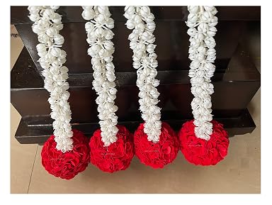 SPHINX artificial jasmine (mogra) garland with rose flower ball for backdrop decorations, wall decor, wall hangings, housewarming (approx height 35 Inches/2.93 ft./88 cms) - Pack of - Approx 2.93 ft, 5 Strings