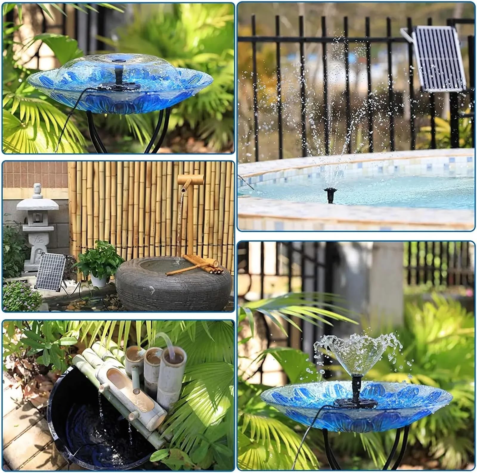 Pompa for fontana solare con ugelli, tubo fai da te, pompa for, for uccelli, acquario, laghetto, giardino(5W)