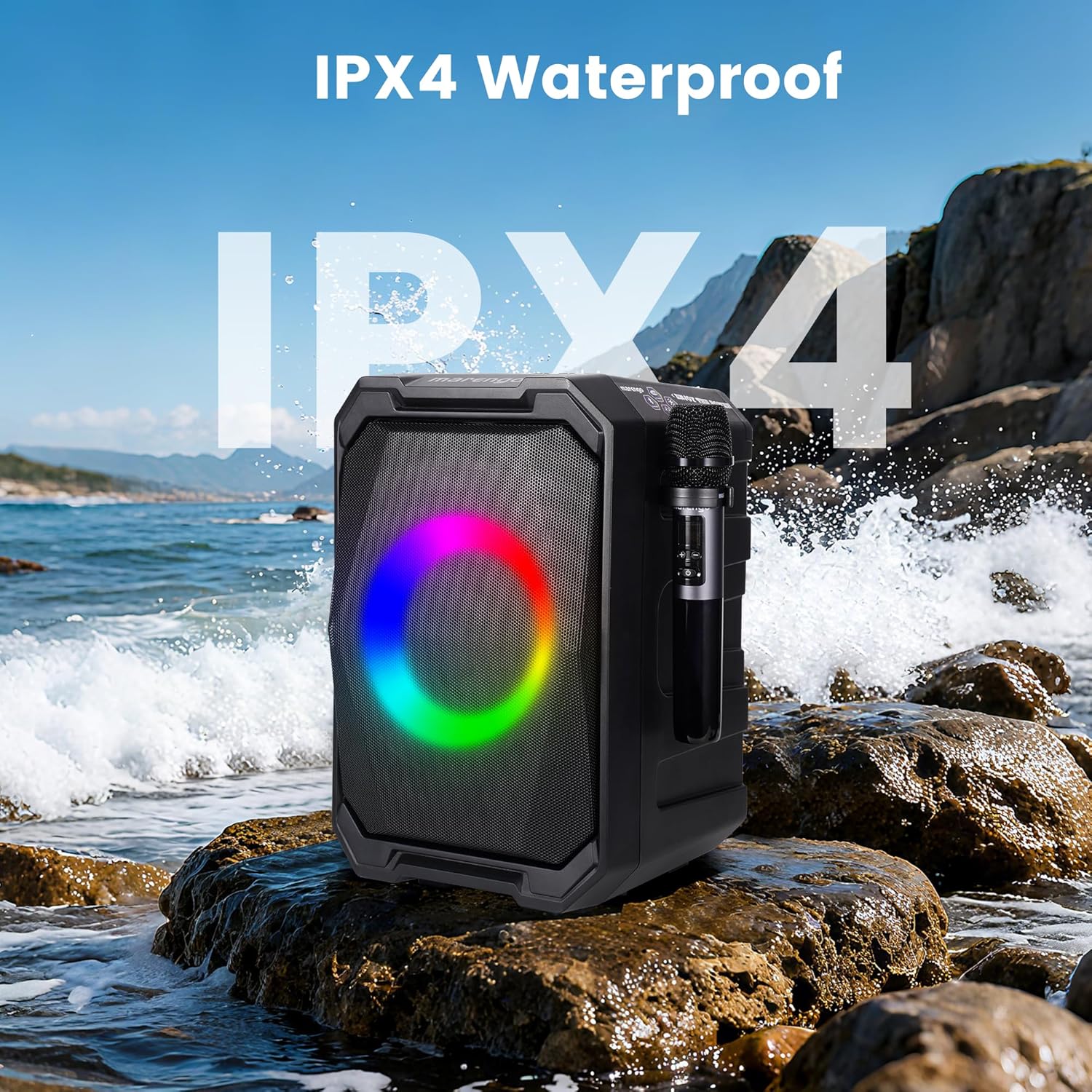 Karaoke Machine with 2 Wireless Microphones, Portable Bluetooth Party Karaoke Speaker with LED Lights, Bass/Treble Adjustment, TWS, 800W(Peak) PA System for Home Party, Supports USB/AUX/REC/Mic-in - Image 8