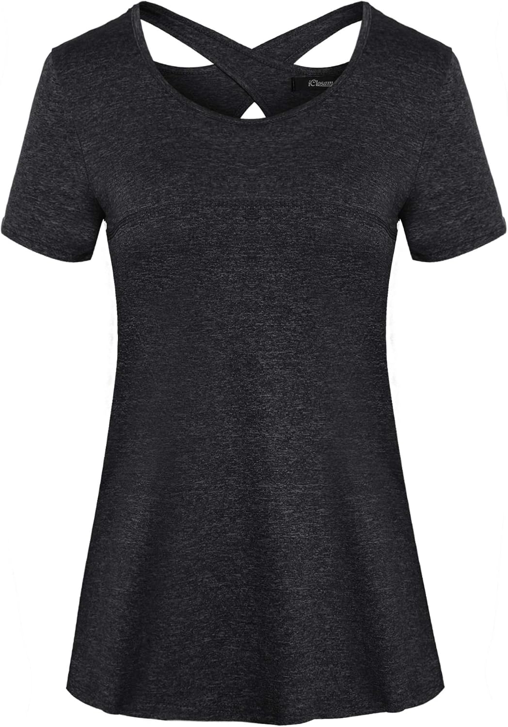 iClosam Women’s Tunic T-Shirt Gym Top for Running Athletic Clothes Casual Wear Yoga Workout Short Sleeve Crew Neck, Dark Gray, UK Size – S: 6-8