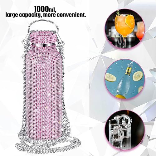 Miniatura 4 de Botella de agua con diamantes de imitación, botella térmica de acero inoxidable, recargable, botella de agua aislada, botella de agua con purpurina,