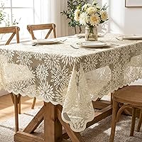 Horaldaily Beige Lace Tablecloth 60x84 Inch Rectangular - Embroidered Dahlia Vintage Table Cover for Weddings, Dinner Parties, Baby Showers