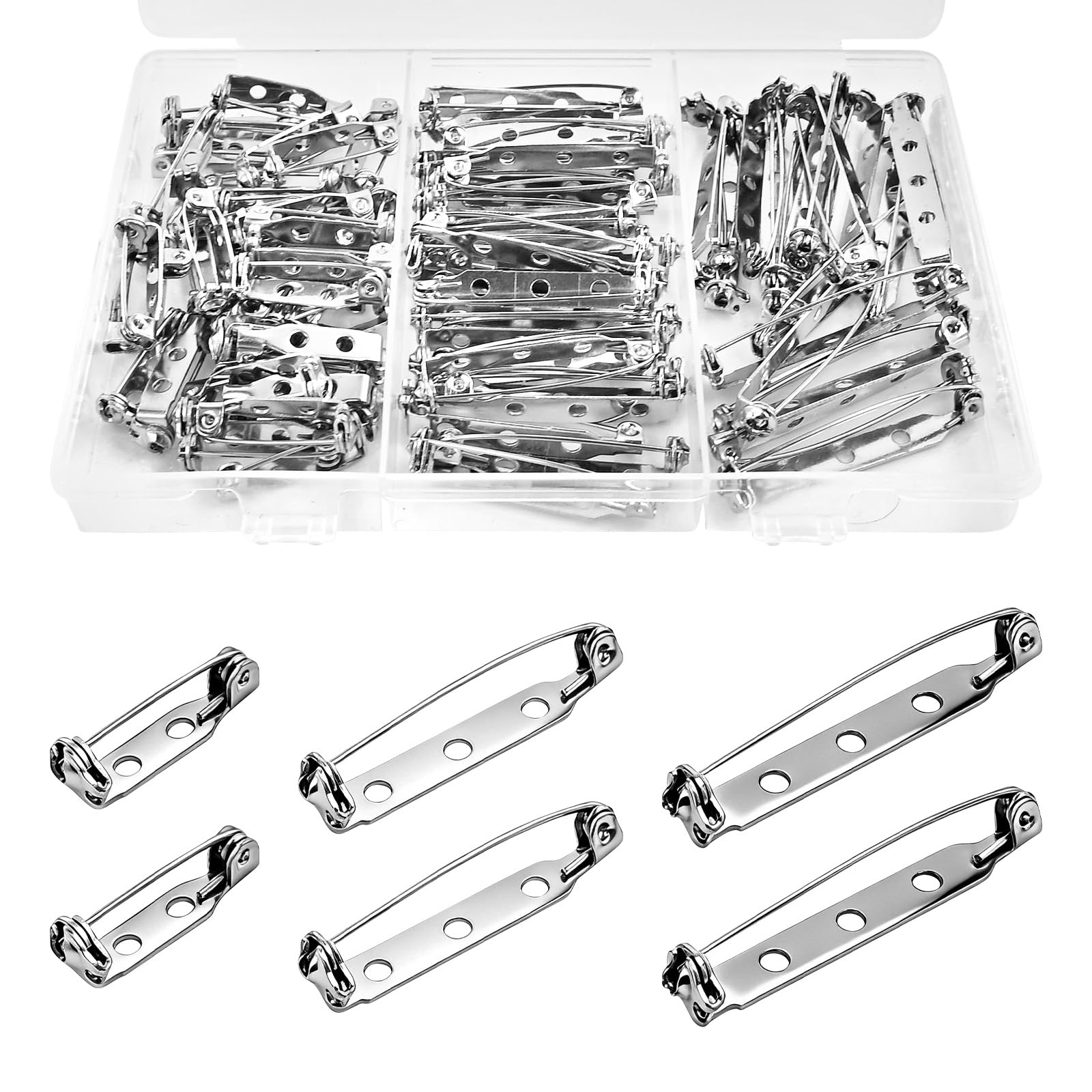 90Pack Brooch Pin Backs, 3 Sizes 0.78 1.25 1.5 Inch Silver Bar Pins & Clasp Backings for Jewelry Making, Badges, Crafts, Name Tags, DIY Accessories | Ribbon Pins for Crafts