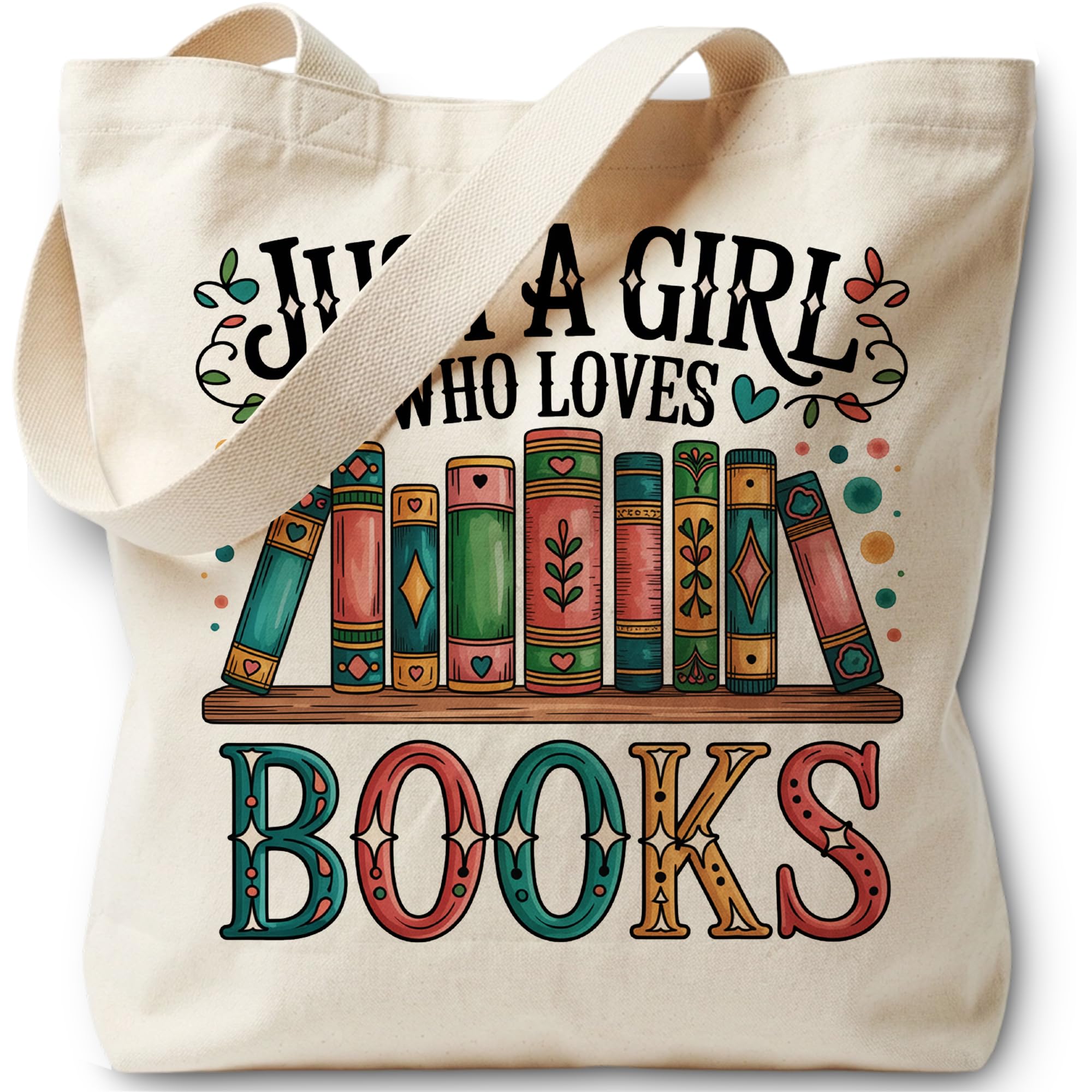 Just A Girl Who Loves Books Tote Bag Canvas Bag for Women Grocery Shopping Travel Gym Weekender Vacation