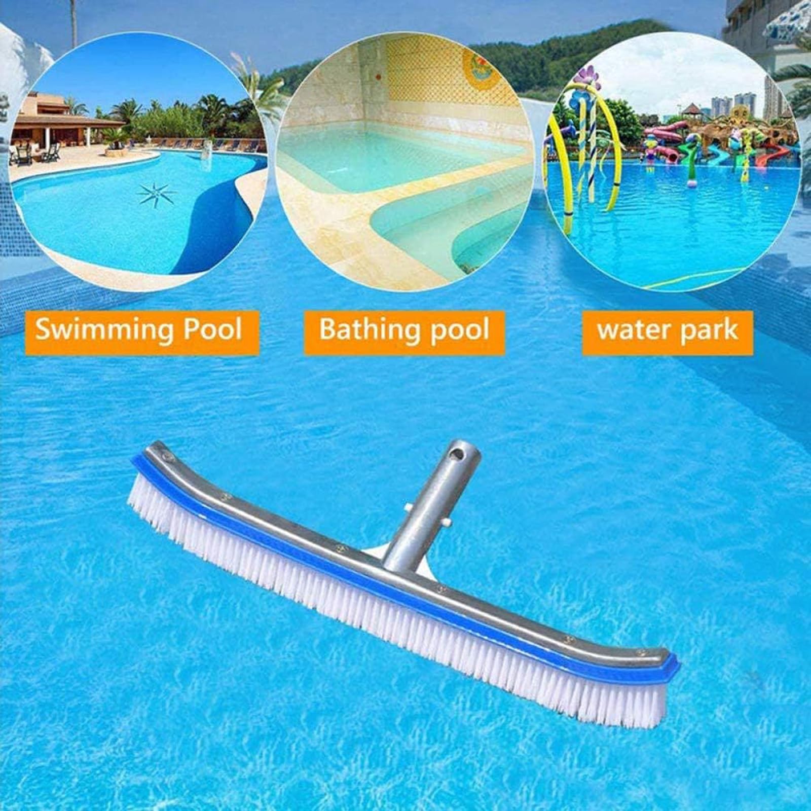 Szczotka do basenu 18 cali, trwała plastikowa główka szczoteczki z aluminiowym uchwytem do stawu, spa, gorących źródeł, wanien, ścian, płytek, podłóg