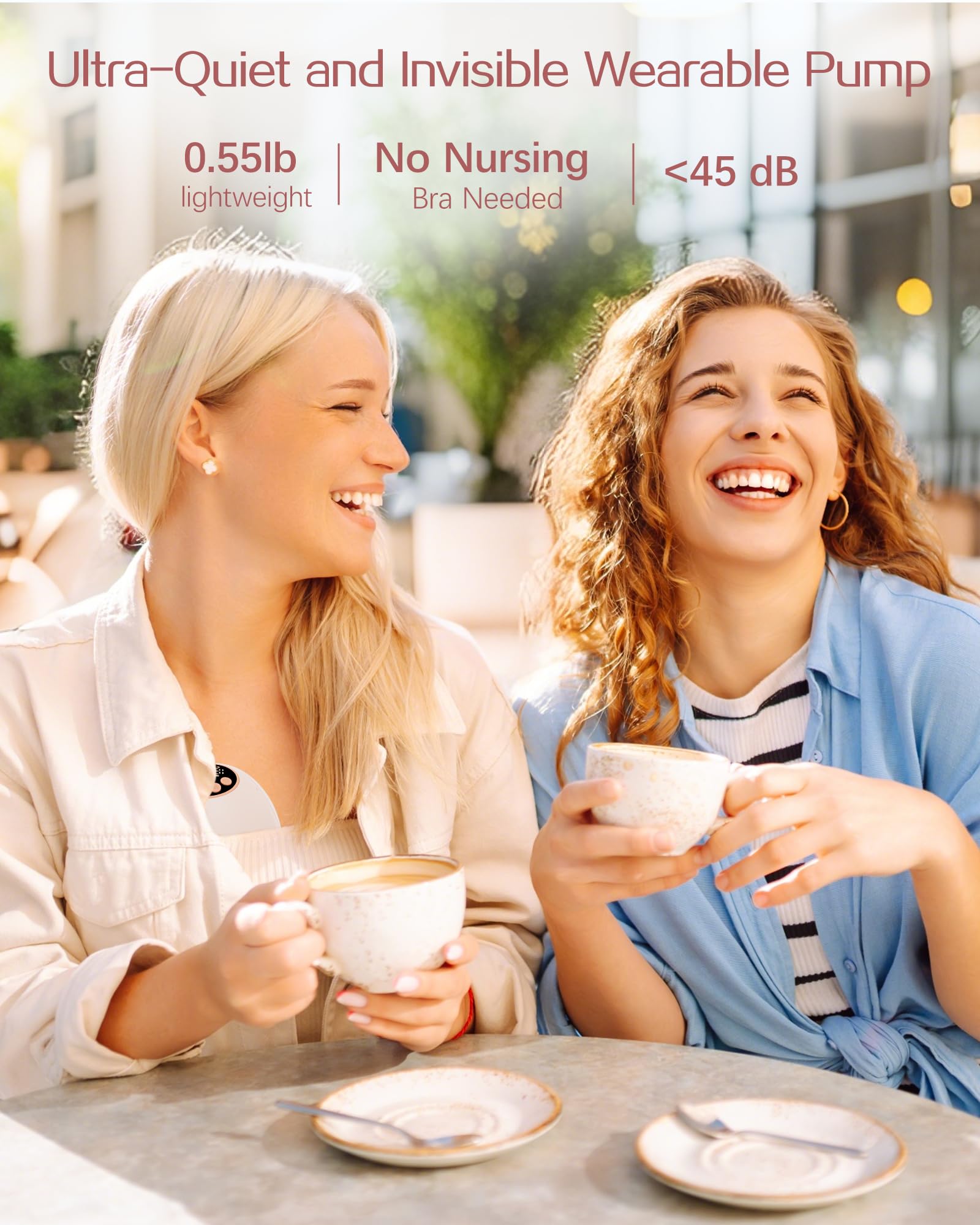 Heated Wearable Breast Pump, Electric Hands-Free Breast Pump with Voice Reminder & Auto-Stop Fuction, 6 Modes/12 Levels Hospital Grade Suction with 3 Flange Sizes, Ultra-Slim for in-Bra Use, 2 Pack