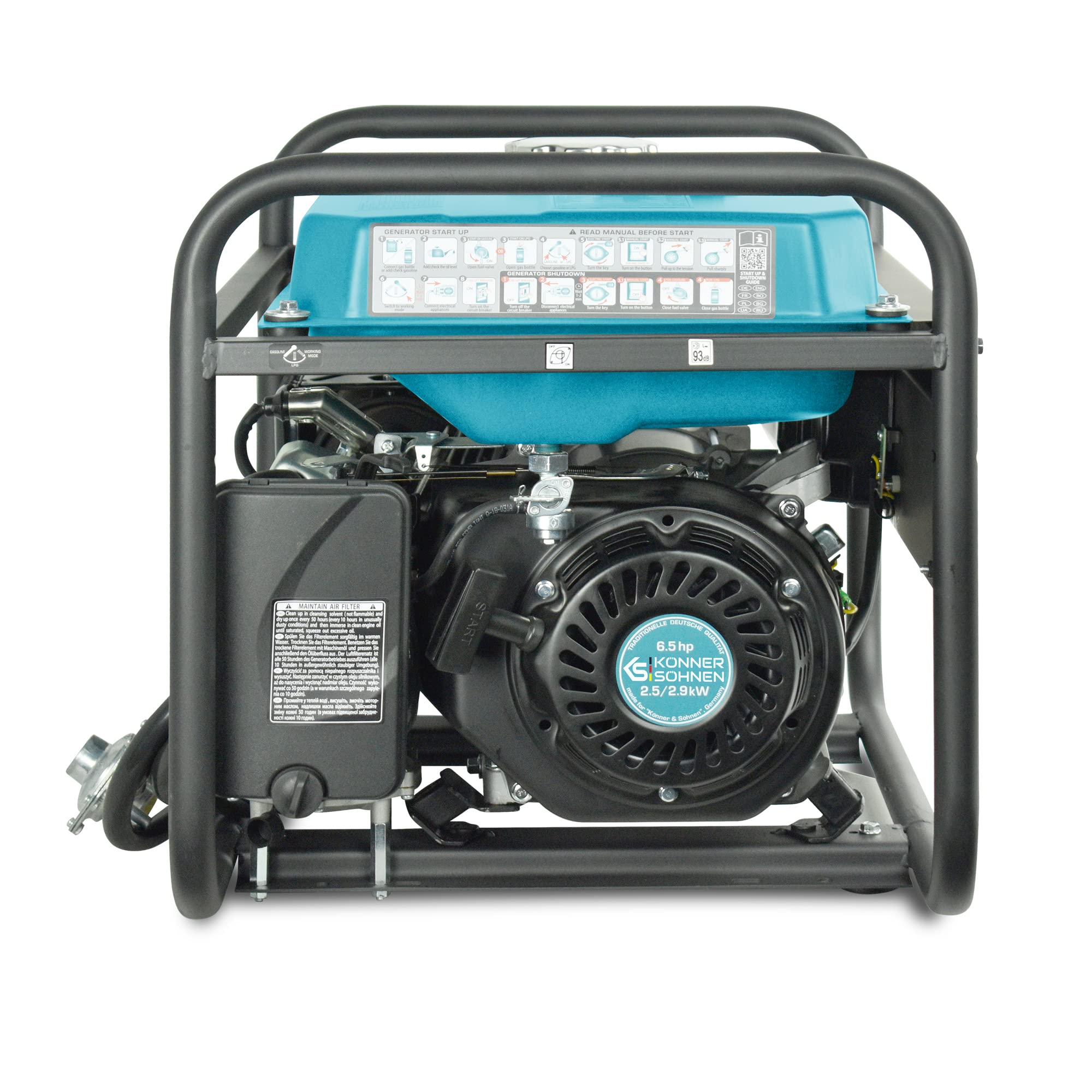 LPG/Benzin-Generator KS 2900G der DUAL FUEL-Serie, Notstromaggregat Gas 2900 W, 2x16A (230 V), 12 V, Stromerzeuger mit (AVR), Stromaggregat mit Ölstandsanzeige, Überlast- und Kurzschlussschutz.