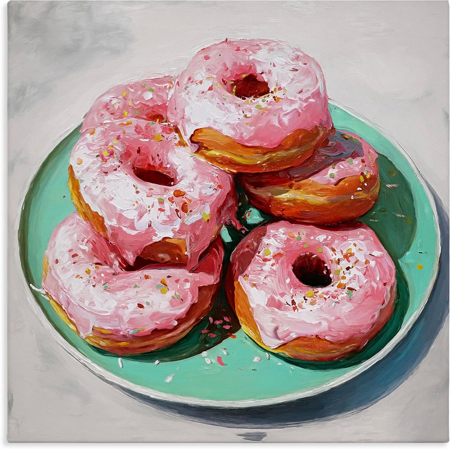 Pink Frosted Donuts Holiday, 24 x 24 Inch Canvas Wall Art | Stupell Industries · By Tina LeCour · Ready to hang · Sweet bakery charm for kitchen decor · Made in USA