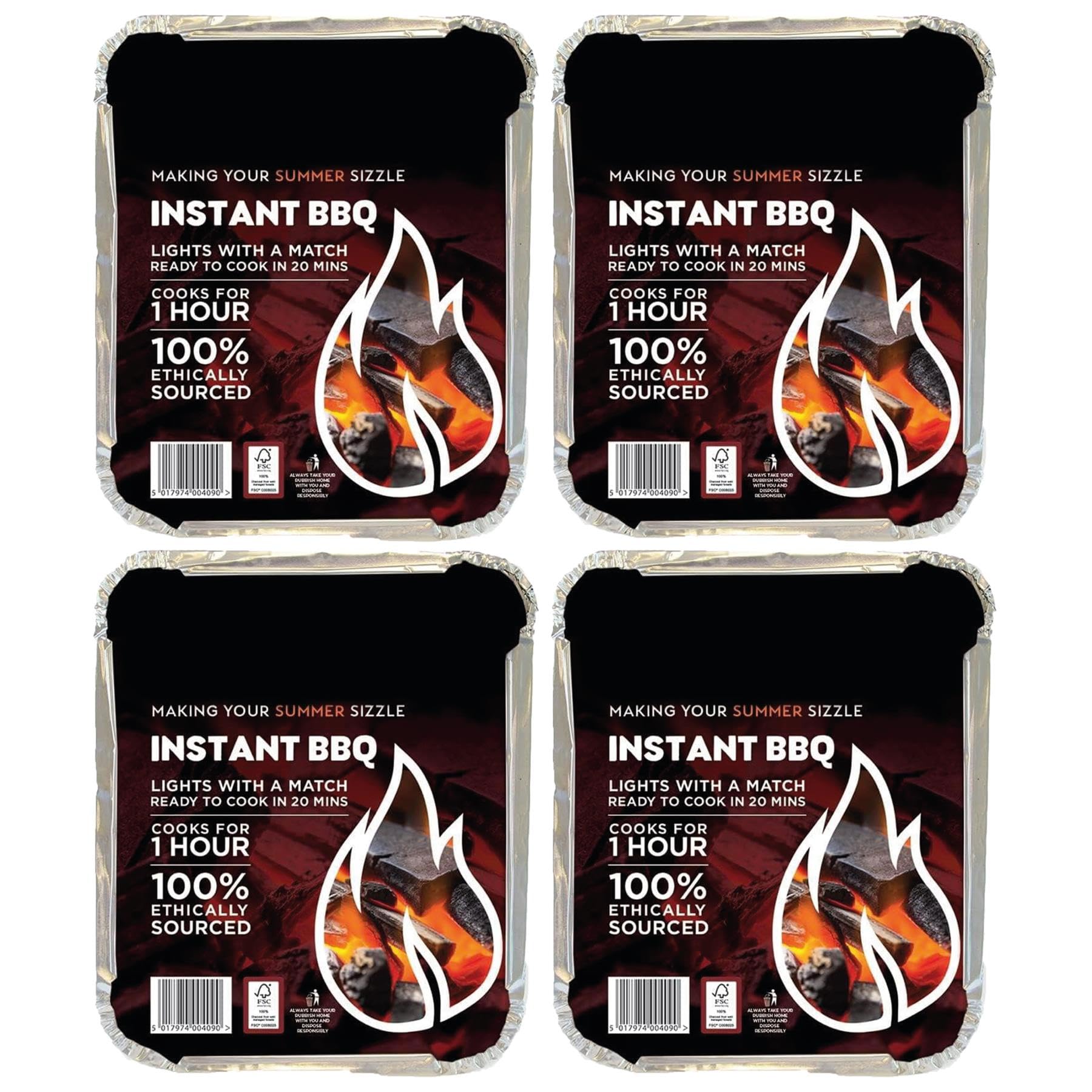 Disposable Charcoal BBQ Tray x 4 | Portable Barbecue Set | Suitable for Family Days Out, Camping & Outdoor Dining
