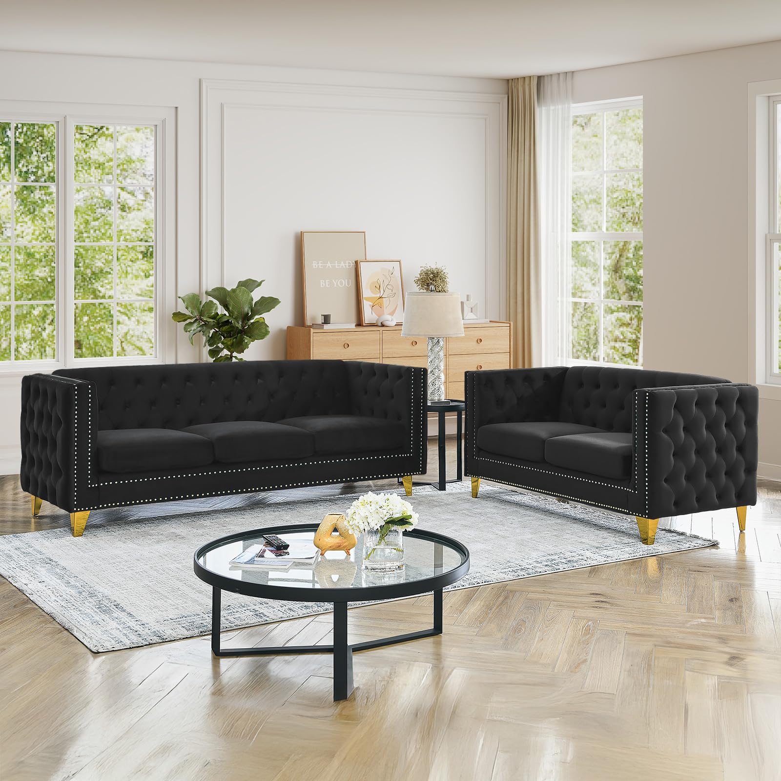 Amazon.com: JEEOHEY Chesterfield Sofa Set of 2, Modern Velvet