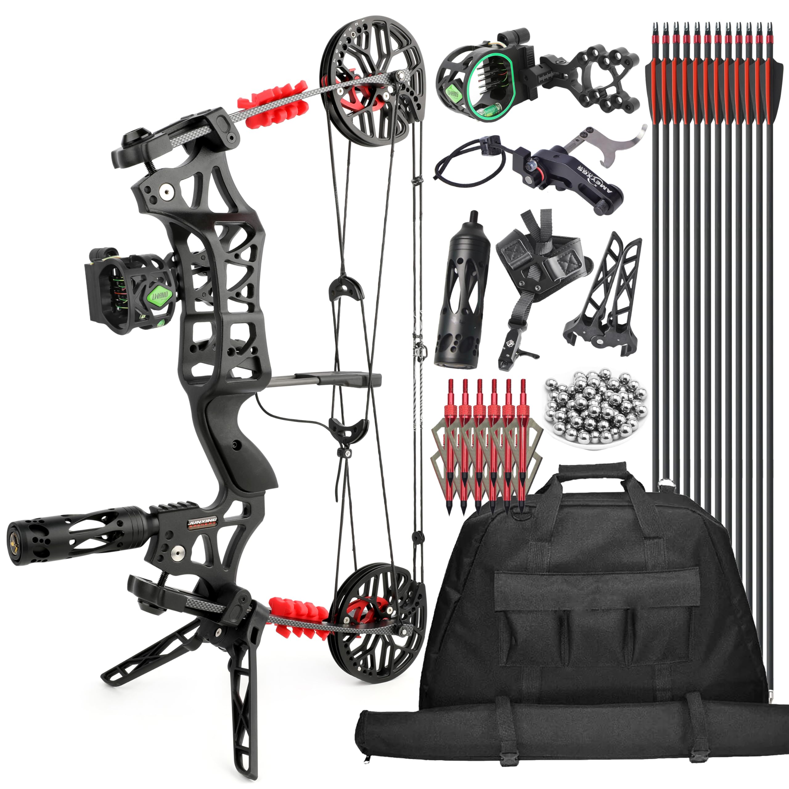 21"Kit Arco Compound, 40~65lbs Regolabile, Arco a Sfera in Acciaio, Usa Frecce e Sfere in Acciaio, Arco da Caccia per Adulti, Mano Destra/Sinistra per la Caccia con L'Arco
