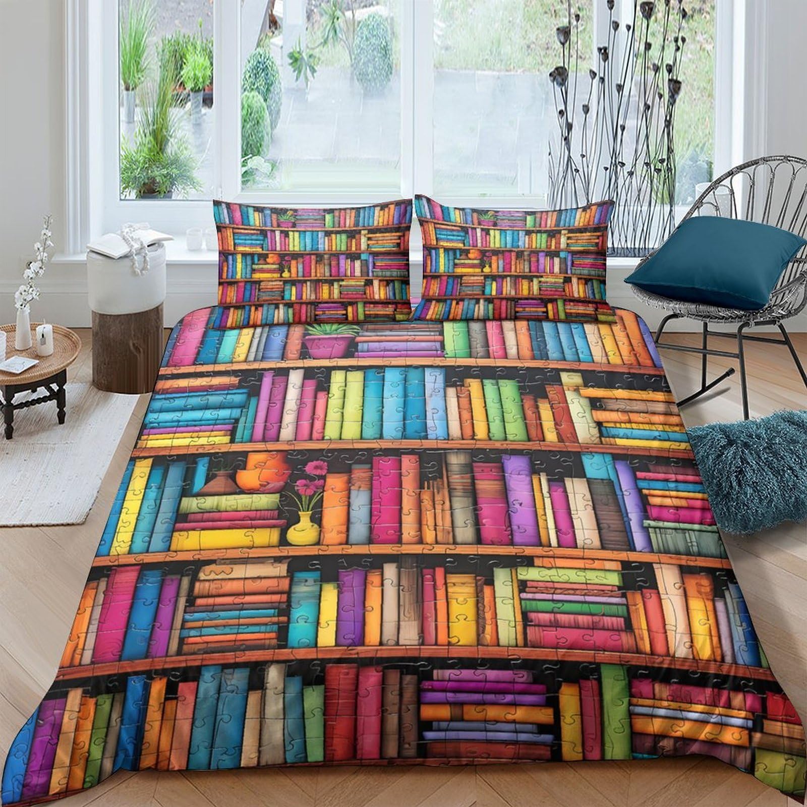 Ctjqhvkz Style-7 3D Printed Colorful Bookshelf Fitted Sheet Microfiber Vibrant Library Bed Cover For Bedroom Guest Room Decor Single（135X200cm）