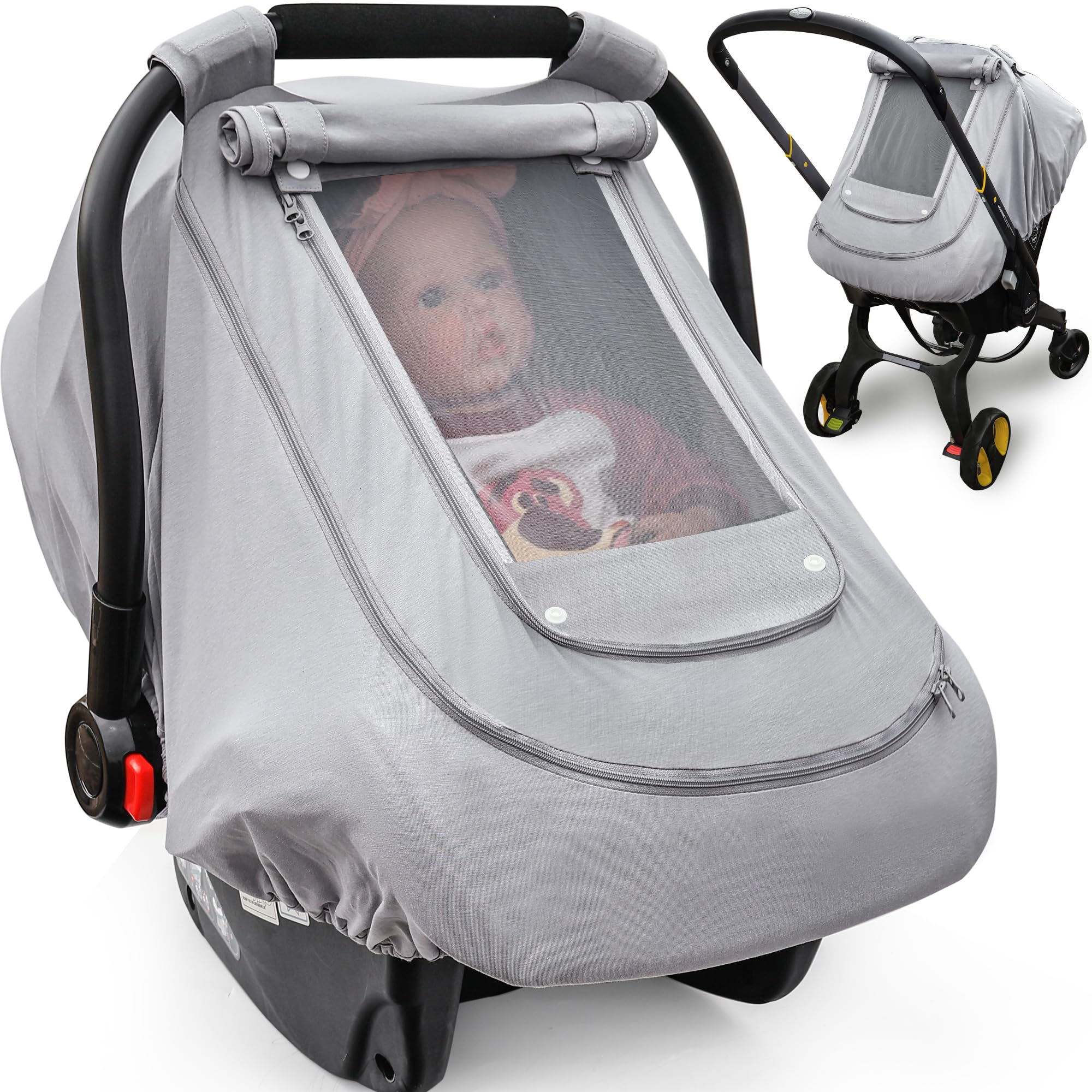 Baby Car Seat Cover for Summer/Spring,100% Organic Cotton Carseat Cover for Babies,Infant Car Seat Cover Canopy for Boys& Girls, Lightweight &