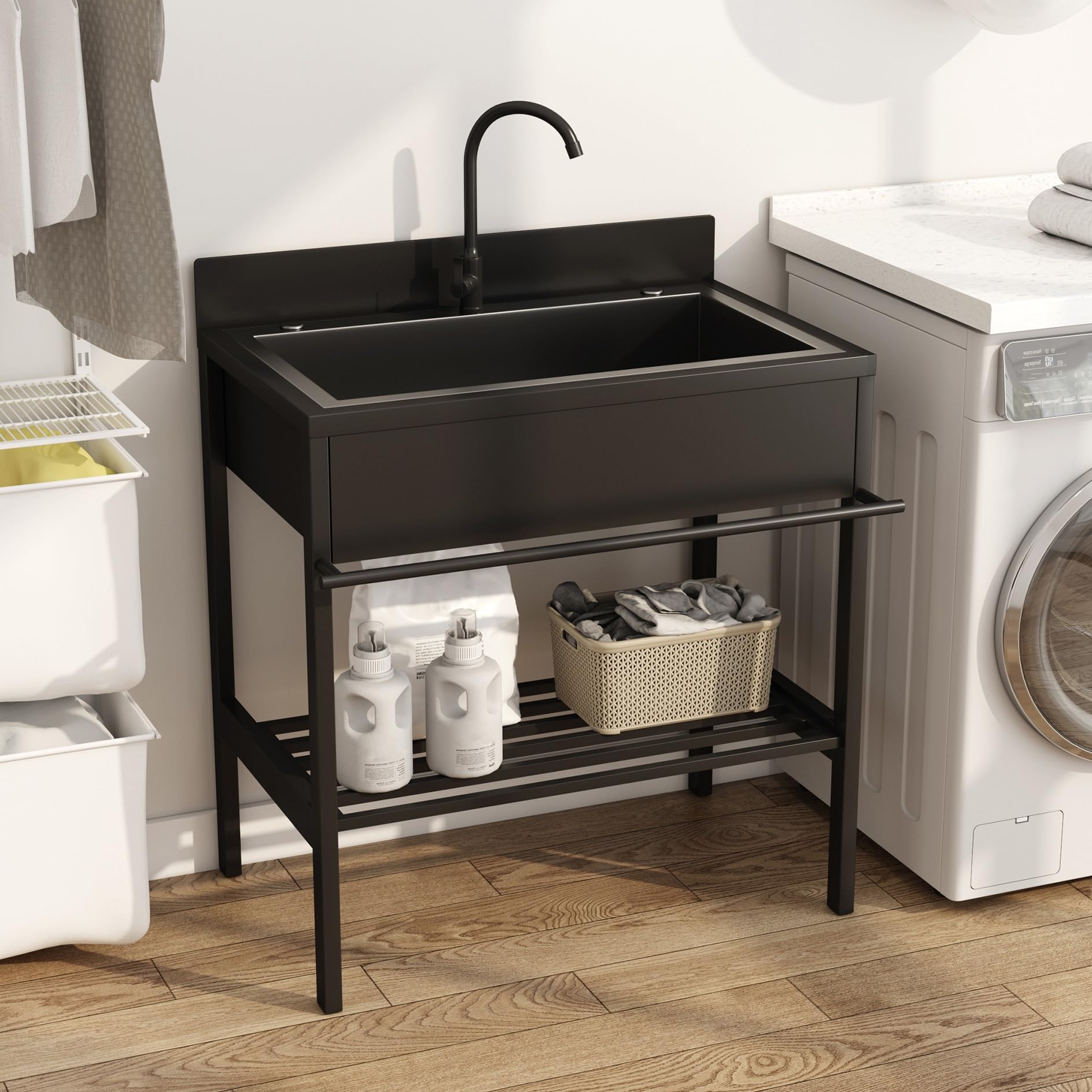 Lavello da esterno in acciaio inox con rubinetto, 1 vasca, lavello da cucina industriale, per lavanderia industriale, per campeggio e uso commerciale (74 x 51 x 94 cm)