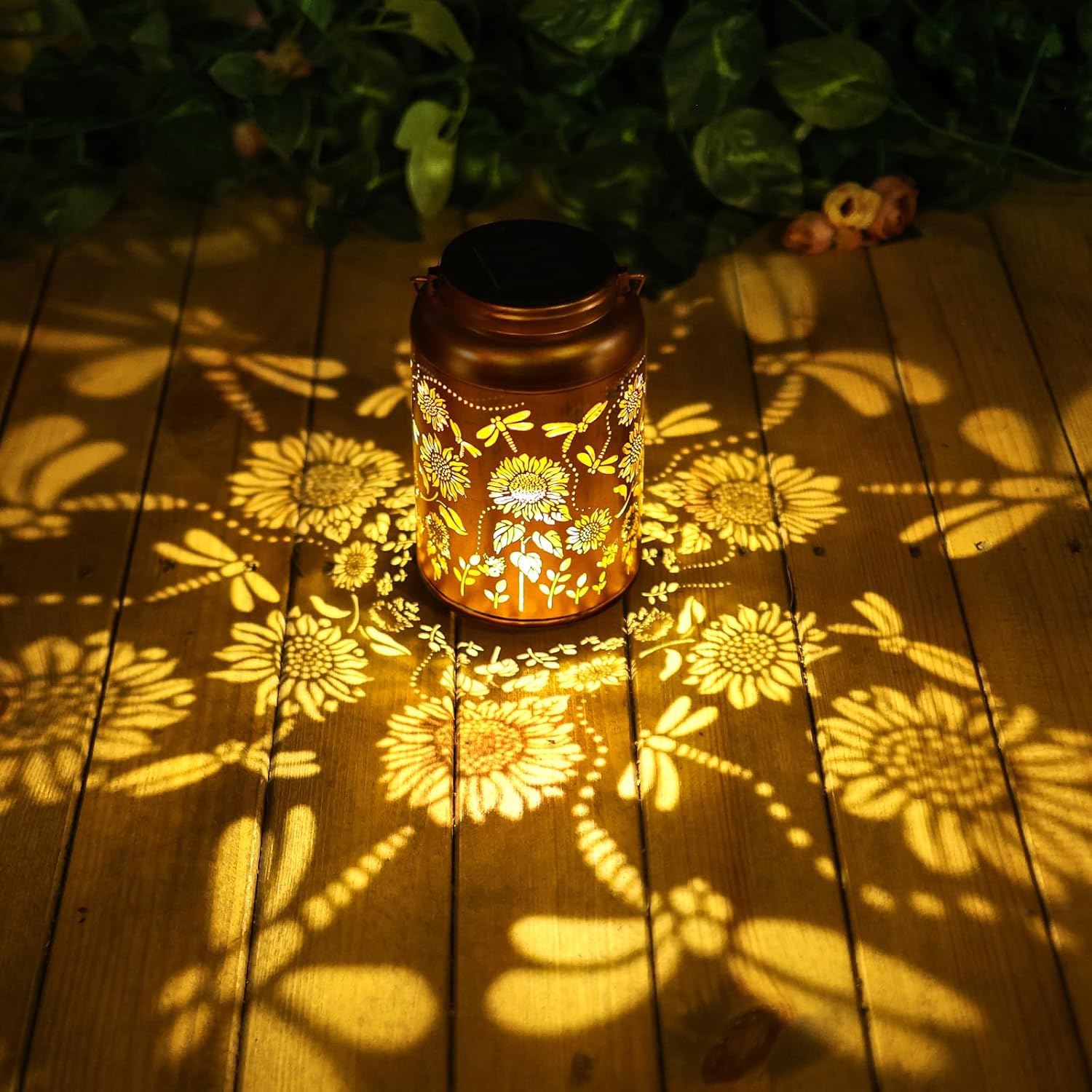 sunflower solar lanterns outdoor waterproof hanging dragonfly solar lights metal decorative led lanterns outside gifts for women men mom decor for garden,yard,patio,lawn c.1pack-round dragonfly