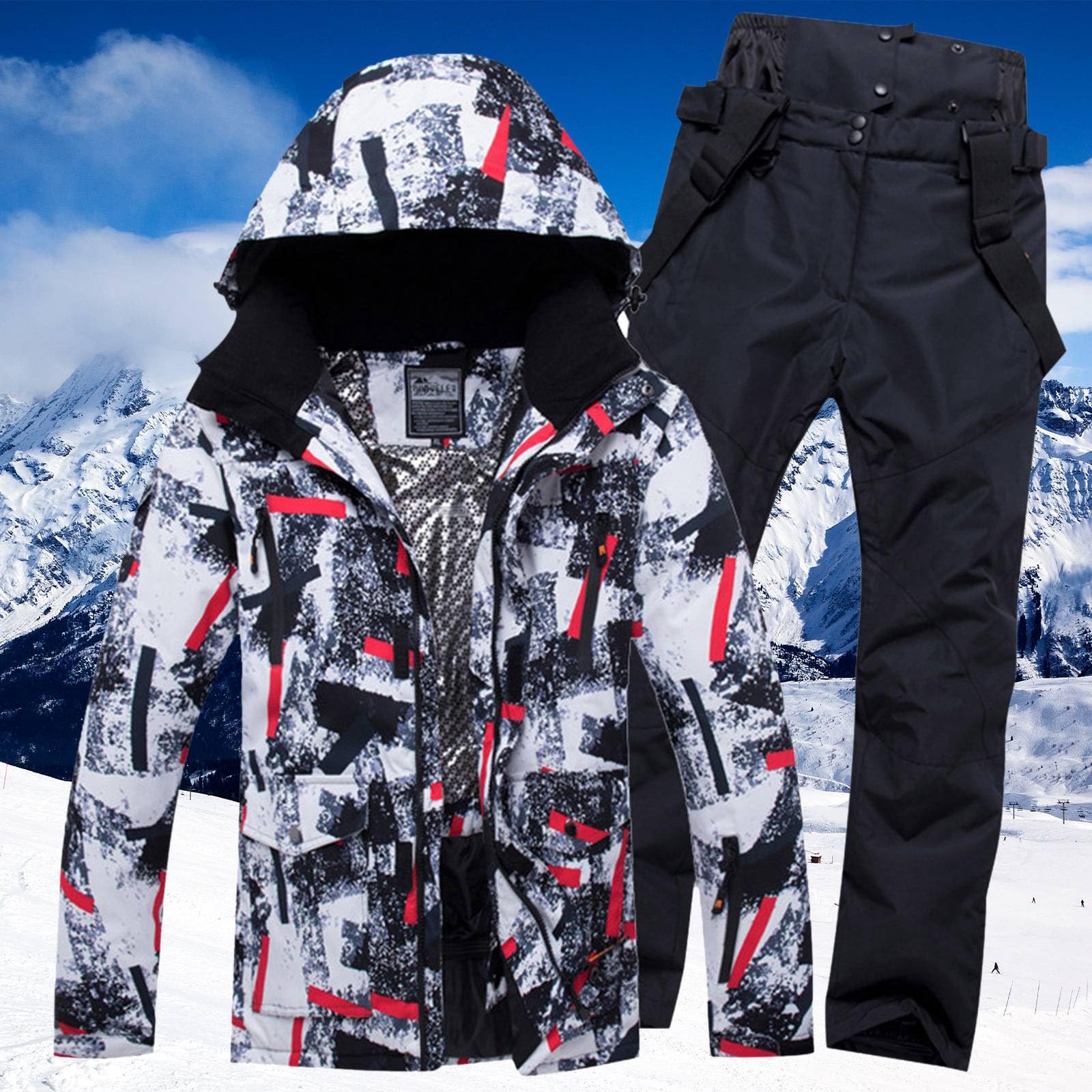 Skianzüge Für Herren 2-teiliger Snowboard Sets Wasserdicht Winddicht Winter Warme Ski Jacke und Hosen Set Zum Skifahren Snowboarden Klettern